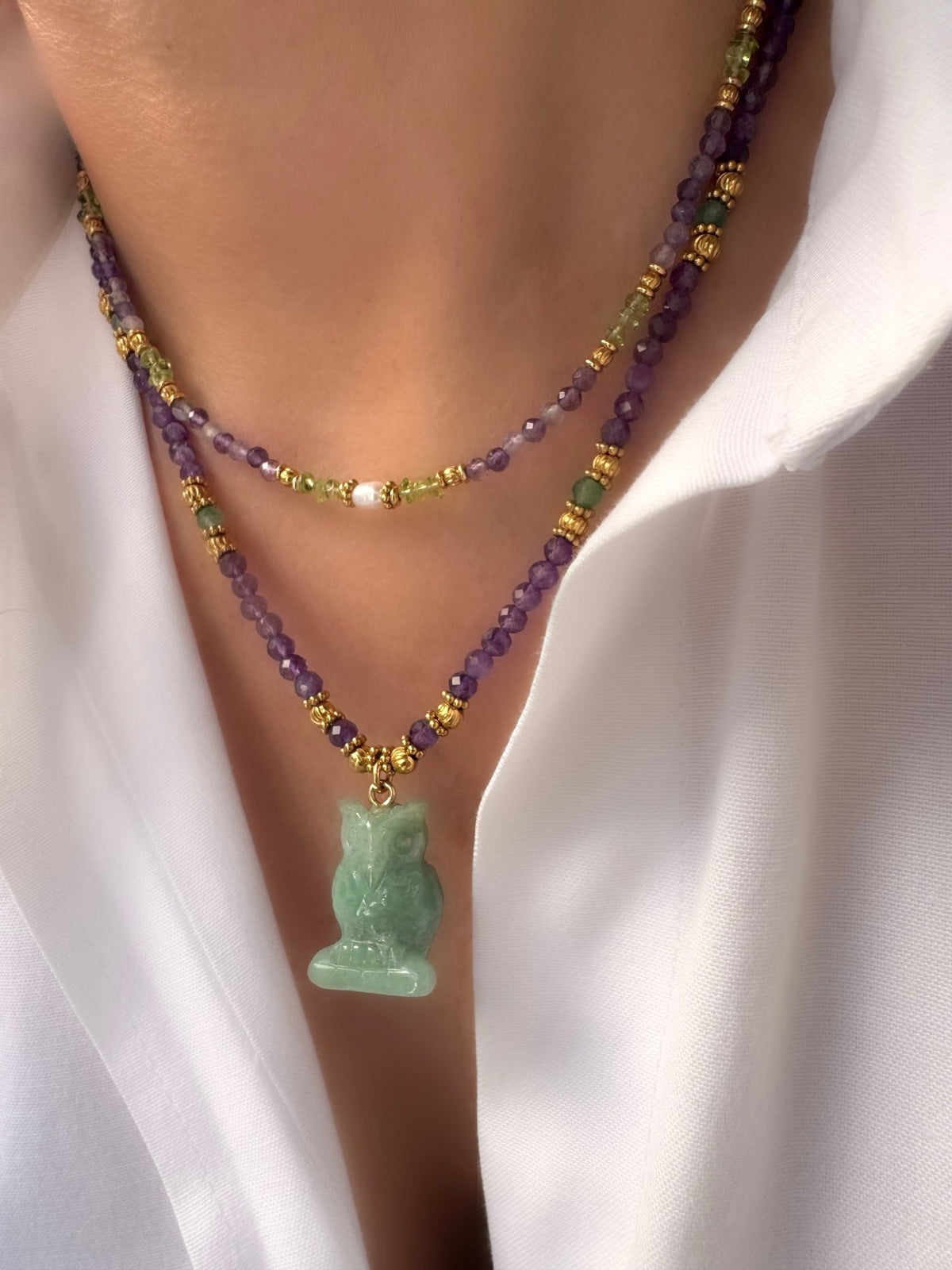 Collana Stones Gufo (Ametista e Avventurina)
