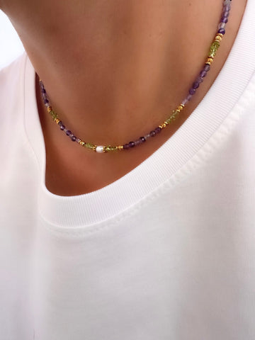 Collar Stones Petite Lavanda (Fluorita y Peridoto)