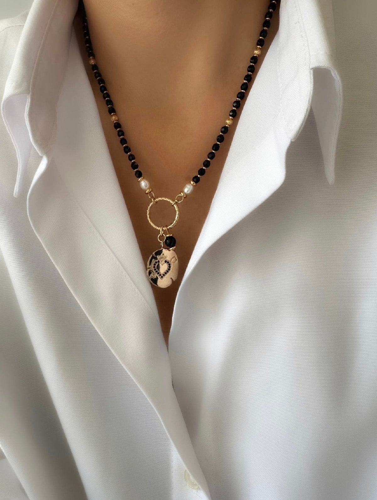 Collar Stones Round King Heart (Onix) - LE MARSHAND™