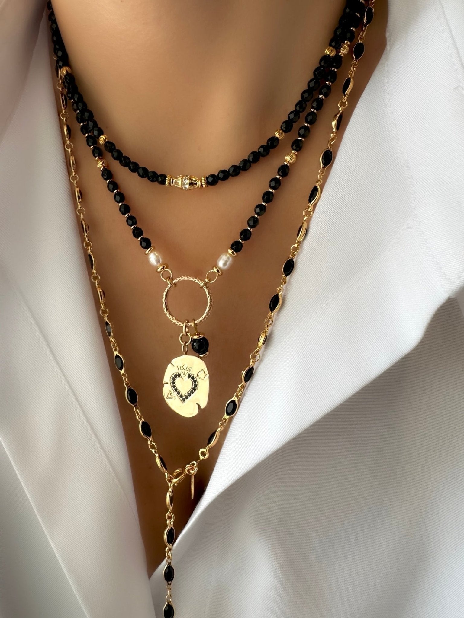 Collar Stones Round King Heart (Onix) - LE MARSHAND™