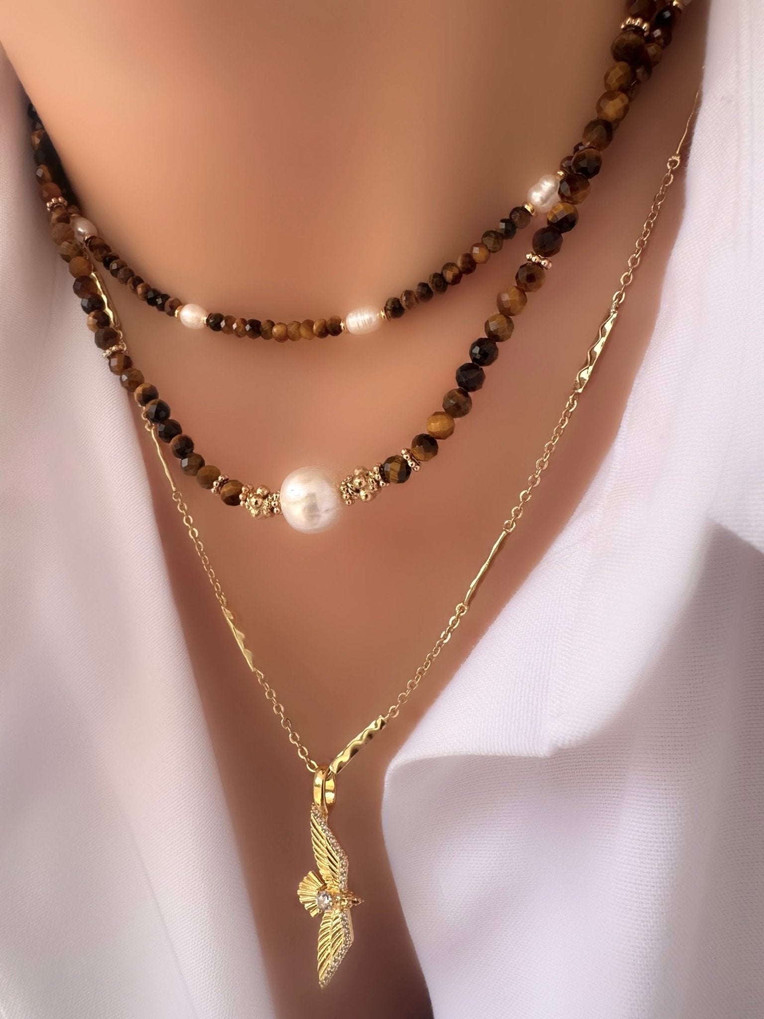 Collar Stones Tiger Eye Petite (Pearls) - LE MARSHAND™