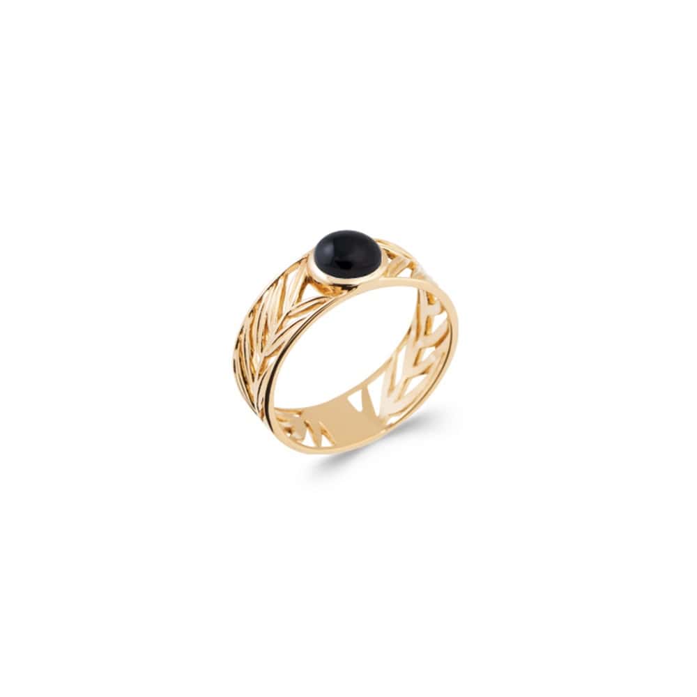 Le Marshand® - Joyería en plata 925, chapado en Oro 24K - Anillo hojas y onix - Diseños propios - Brazaletes, pulseras, collares y pendientes - Joyería online - Mallorca