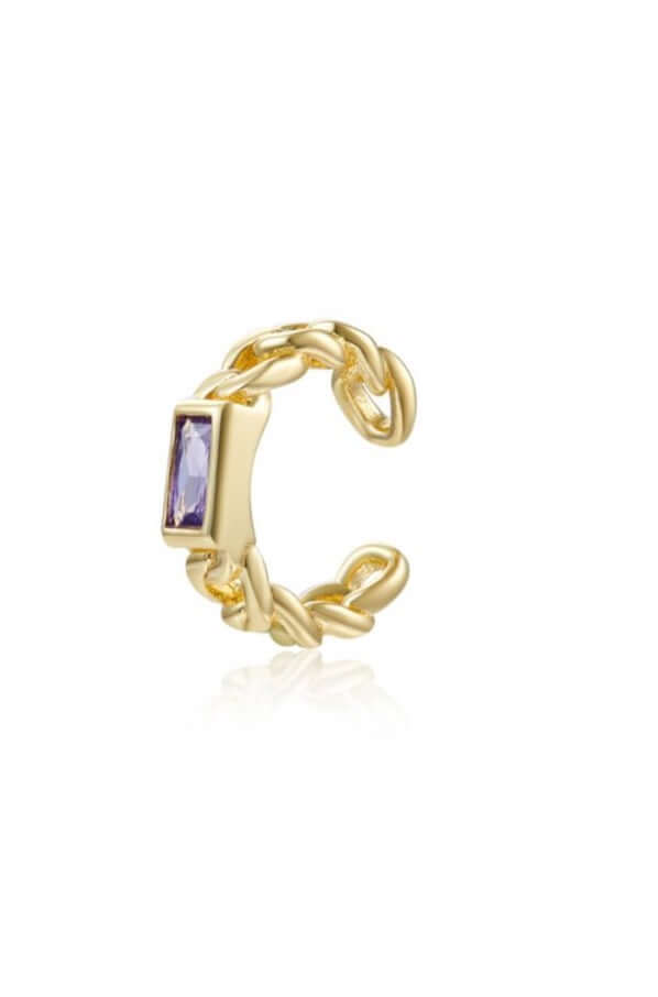 Le Marshand® - Joyería en plata 925, chapado en Oro 24K - Cuff Solitario Lila - Diseños propios - Brazaletes, pulseras, collares y pendientes - Joyería online - Mallorca