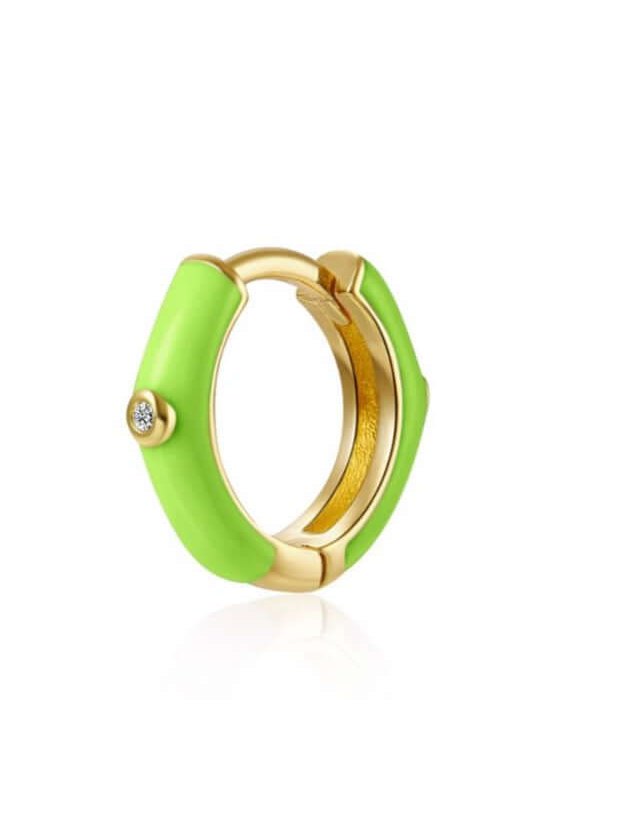 Le Marshand® - Joyería en plata 925, chapado en Oro 24K - Arito Esmaltado Verde lima - Diseños propios - Brazaletes, pulseras, collares y pendientes - Joyería online - Mallorca