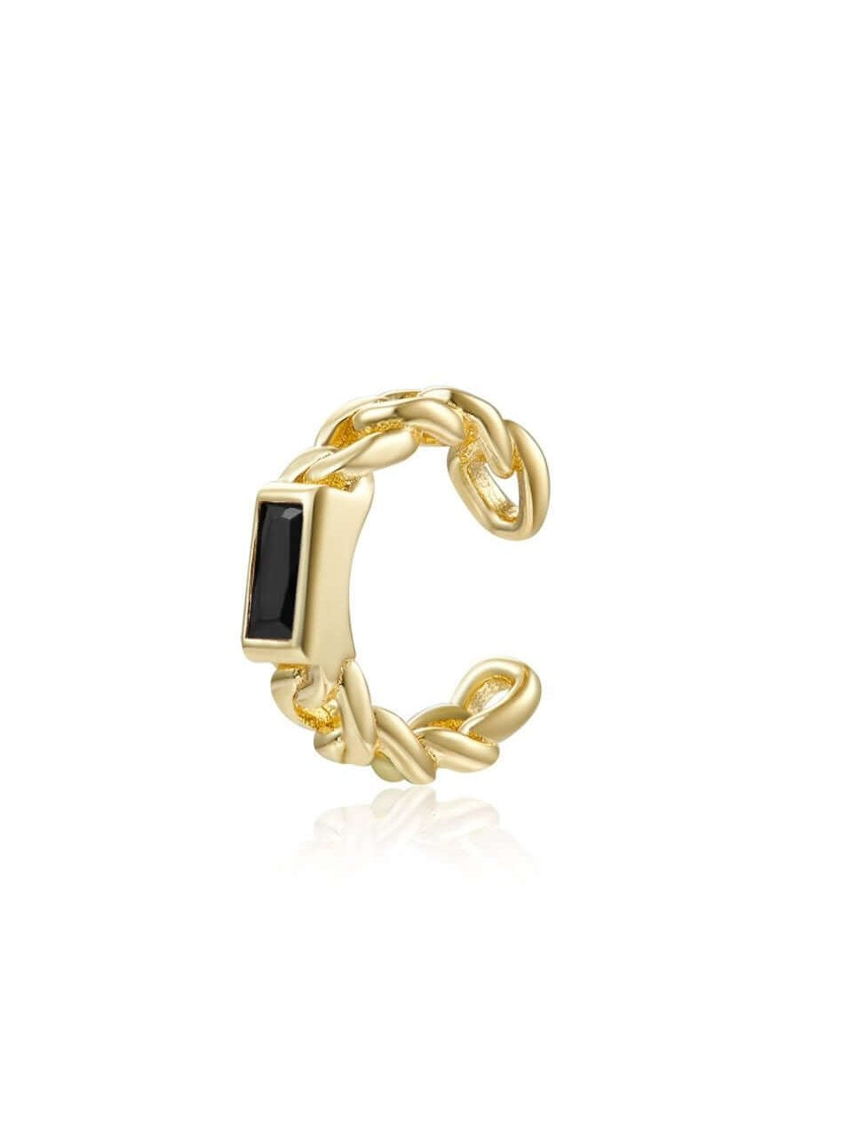 Le Marshand® - Joyería en plata 925, chapado en Oro 24K - Cuff Solitario Negro - Diseños propios - Brazaletes, pulseras, collares y pendientes - Joyería online - Mallorca
