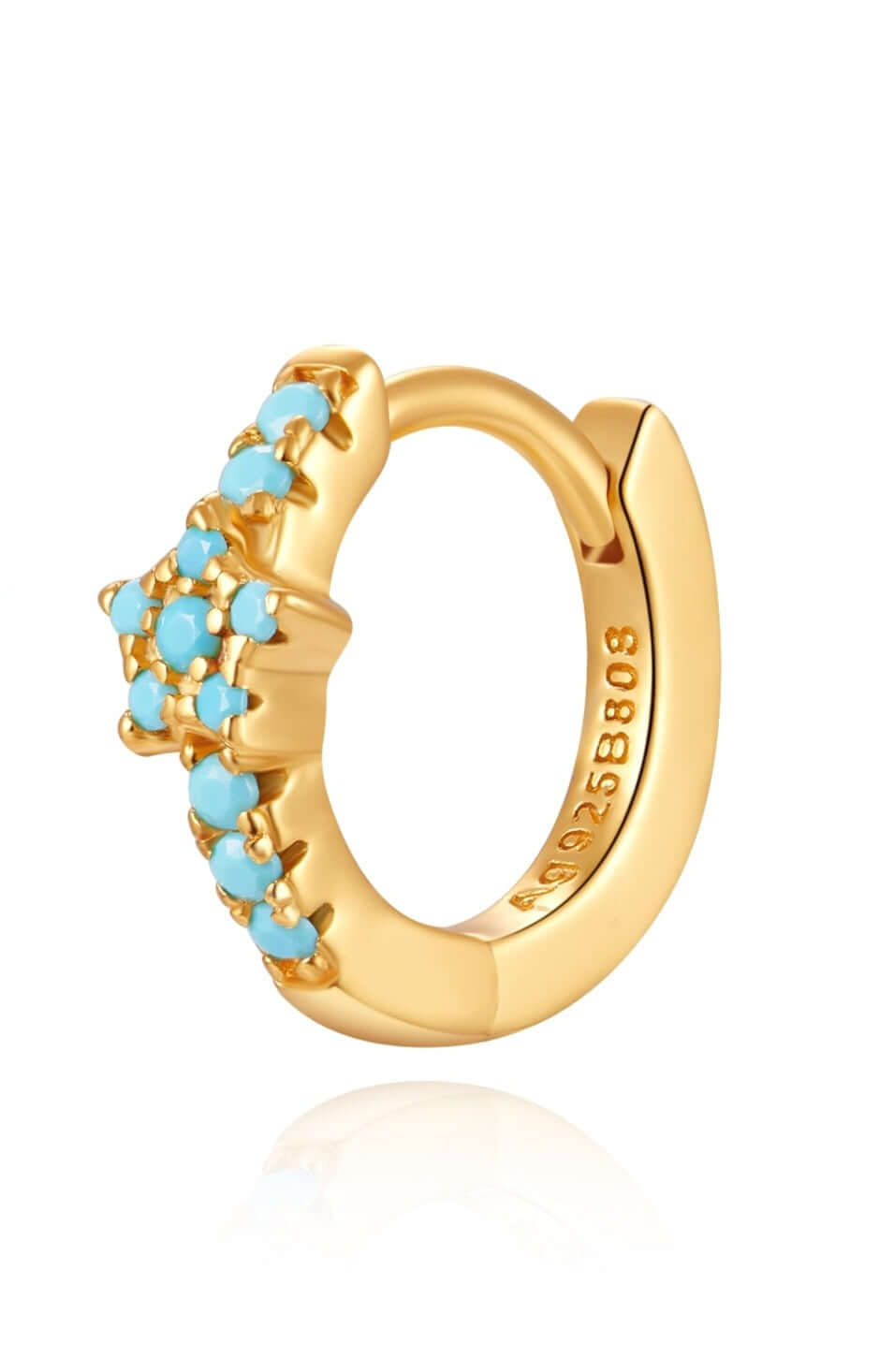 Le Marshand® - Joyería en plata 925, chapado en Oro 24K - Arito Circonitas Estrella Azul turquesa - Diseños propios - Brazaletes, pulseras, collares y pendientes - Joyería online - Mallorca