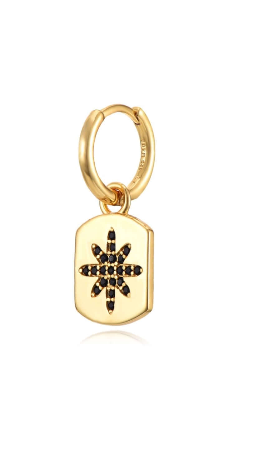 Le Marshand® - Joyería en plata 925, chapado en Oro 24K - Arito Plaquita Estrella Negro - Diseños propios - Brazaletes, pulseras, collares y pendientes - Joyería online - Mallorca