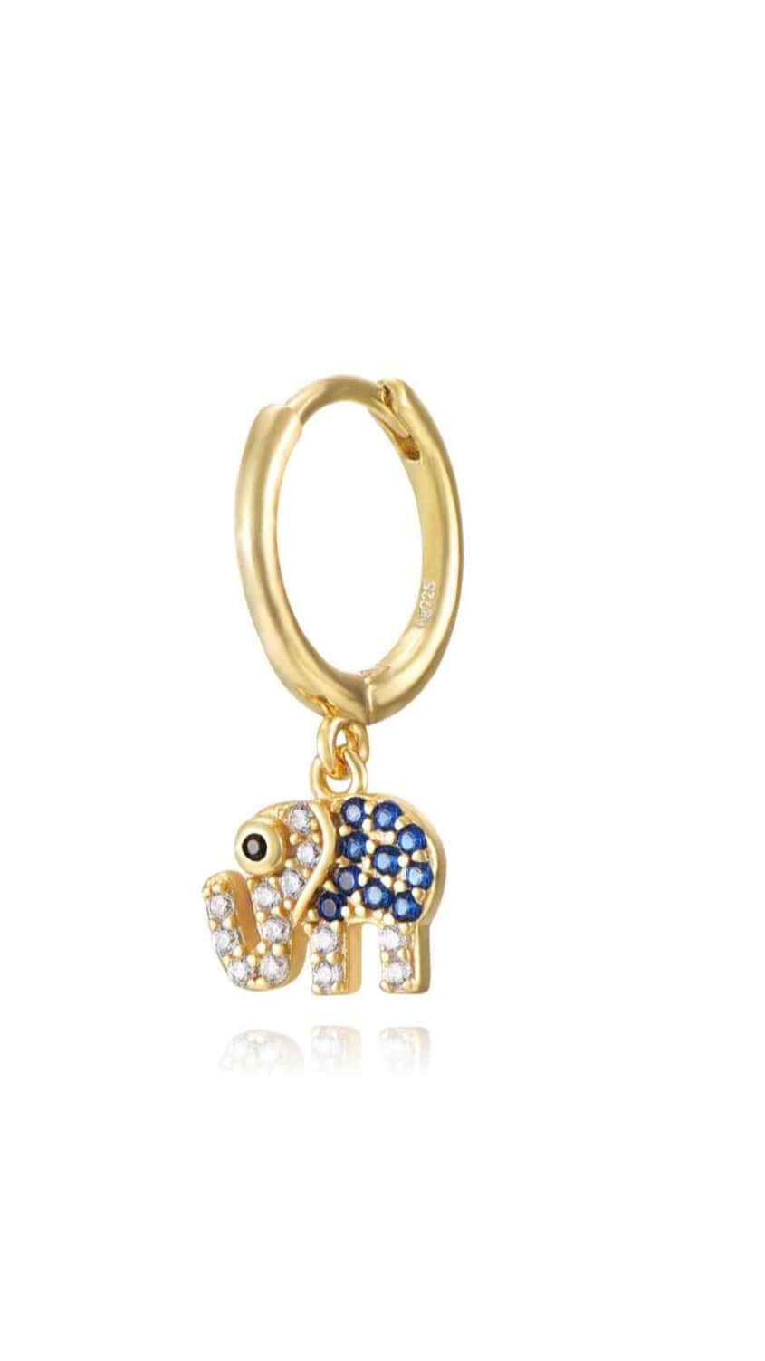 Le Marshand® - Joyería en plata 925, chapado en Oro 24K - Arito Elefante Azul (Plata bañada oro) - Diseños propios - Brazaletes, pulseras, collares y pendientes - Joyería online - Mallorca
