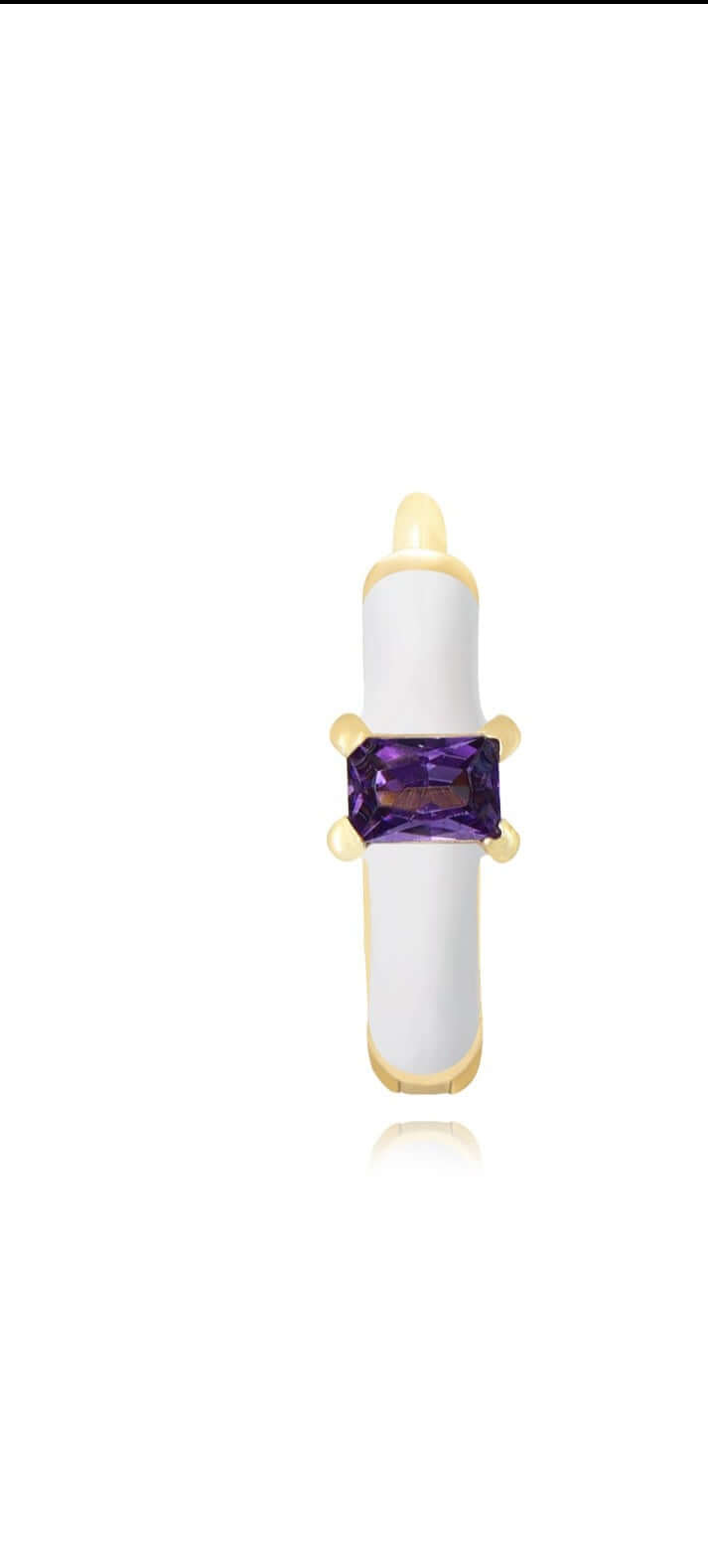 Le Marshand® - Joyería en plata 925, chapado en Oro 24K - Arito Esmalte Blanco y solitario lila - Diseños propios - Brazaletes, pulseras, collares y pendientes - Joyería online - Mallorca