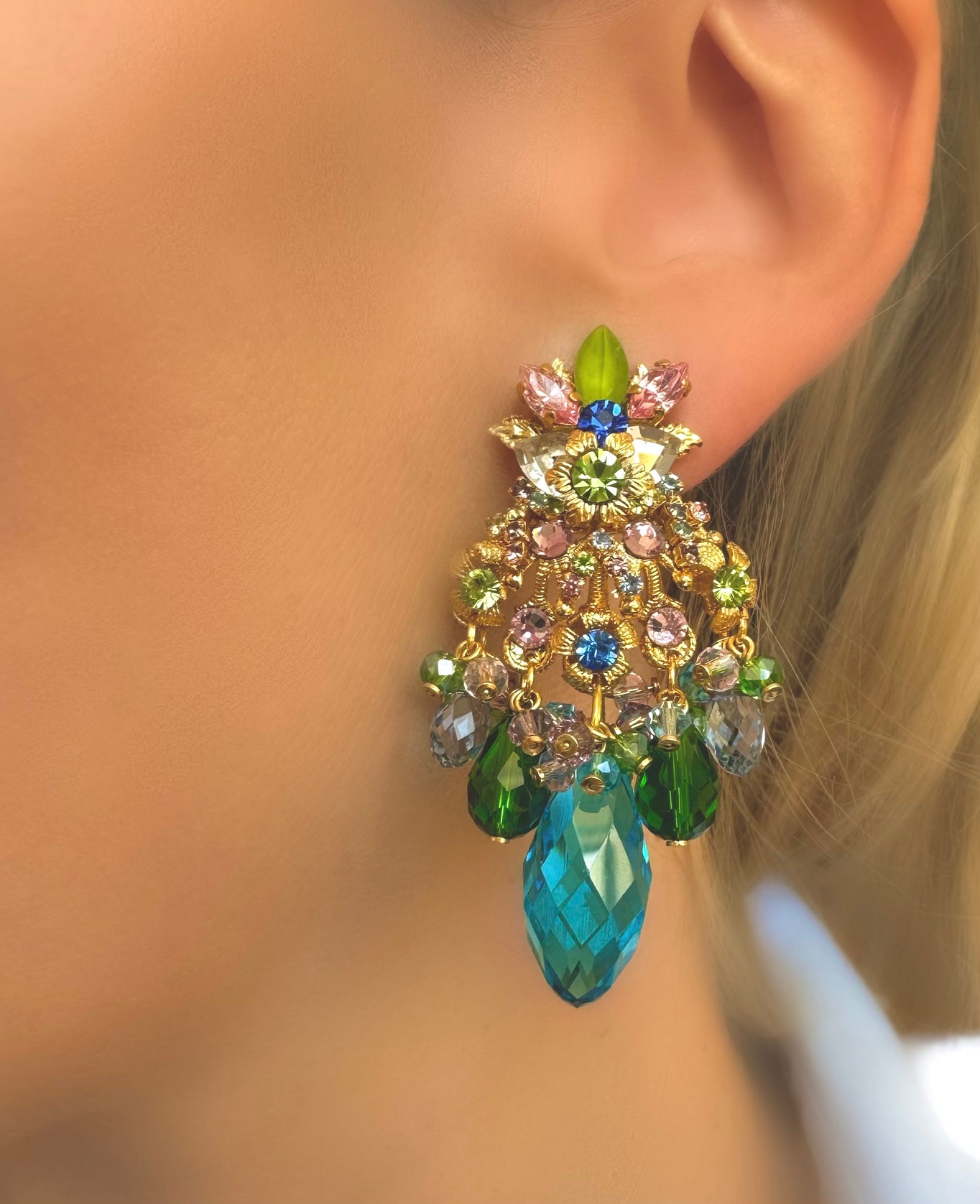 Le Marshand® - Joyería en plata 925, chapado en Oro 24K - Pendientes Chandelier Azules - Diseños propios - Brazaletes, pulseras, collares y pendientes - Joyería online - Mallorca