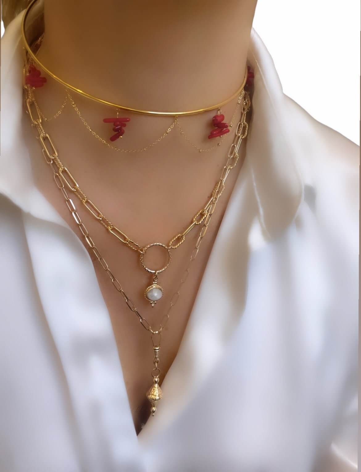 Le Marshand® - Joyería en plata 925, chapado en Oro 24K - Collar Choker Curtis Coral - Diseños propios - Brazaletes, pulseras, collares y pendientes - Joyería online - Mallorca