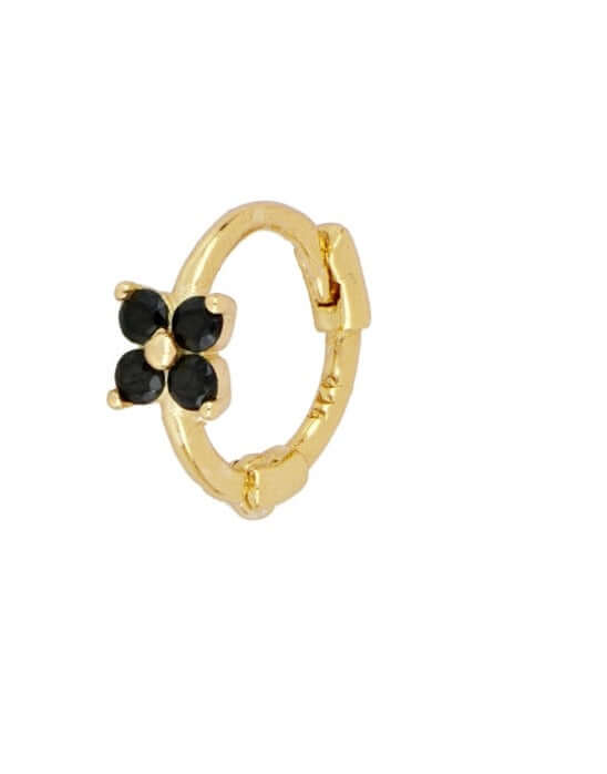 Le Marshand® - Joyería en plata 925, chapado en Oro 24K - Arito Flor pequeña negro - Diseños propios - Brazaletes, pulseras, collares y pendientes - Joyería online - Mallorca