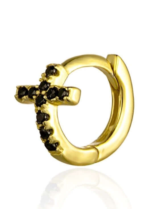 Le Marshand® - Joyería en plata 925, chapado en Oro 24K - Arito Circ Cruz negro - Diseños propios - Brazaletes, pulseras, collares y pendientes - Joyería online - Mallorca