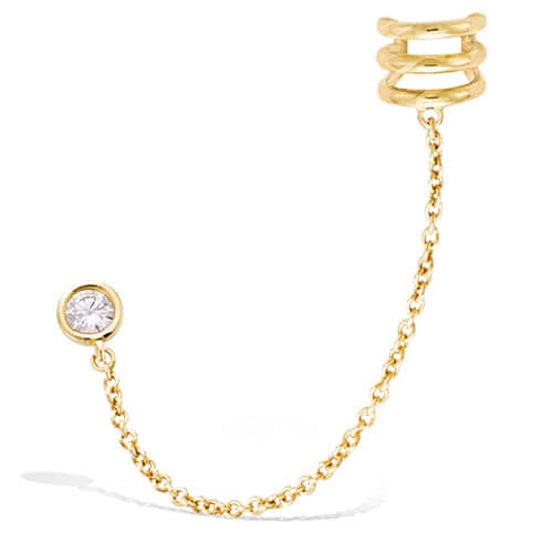 Le Marshand®  -  Joyería en plata 925, chapado en Oro 24K - Cuff Lux 25 Solitario y Cadena - Diseños propios - Brazaletes, pulseras, collares y pendientes - Joyería online - Mallorca