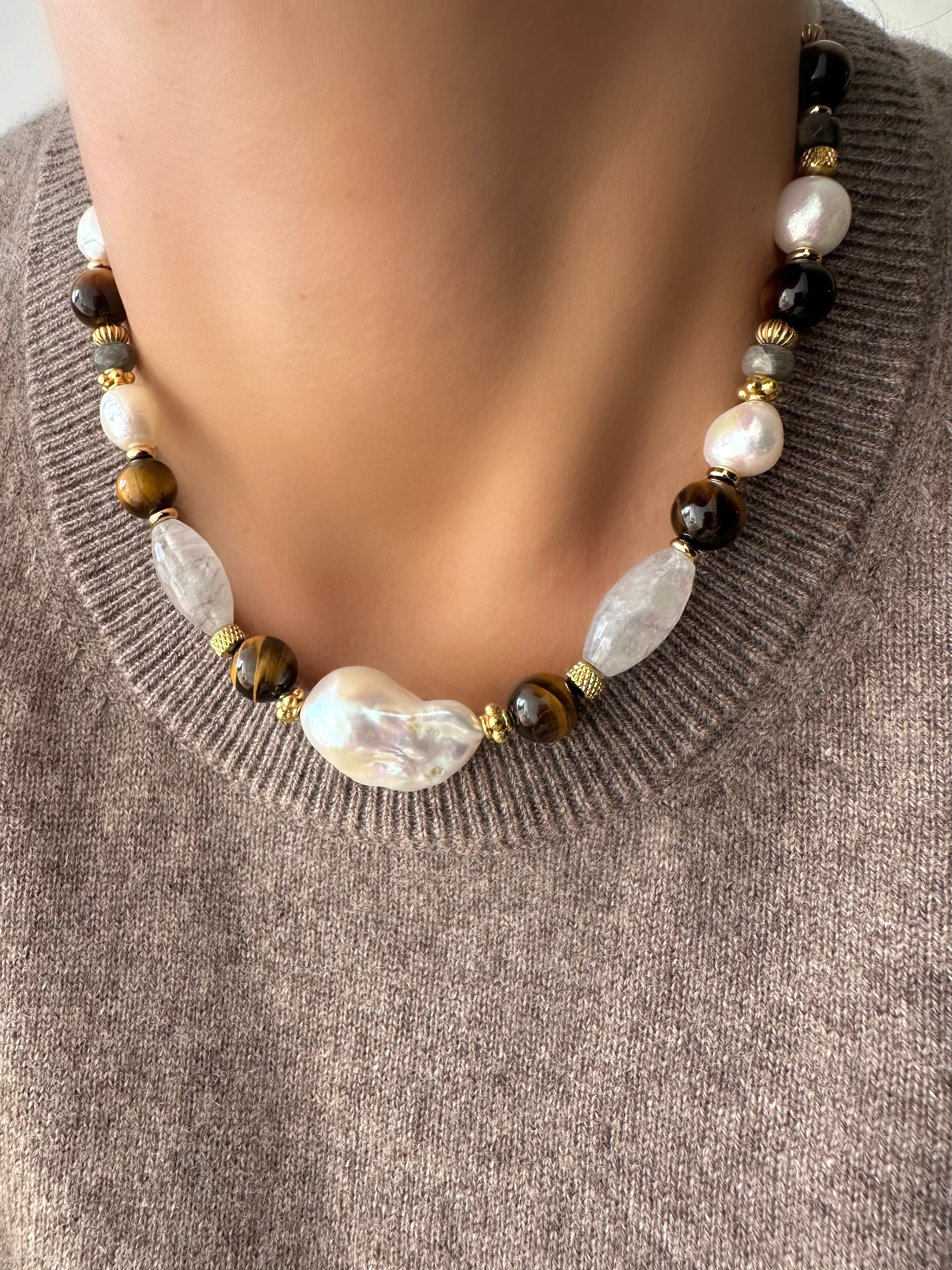 Stones Baroque Necklace (Tiger’s Eye and Labradorite)