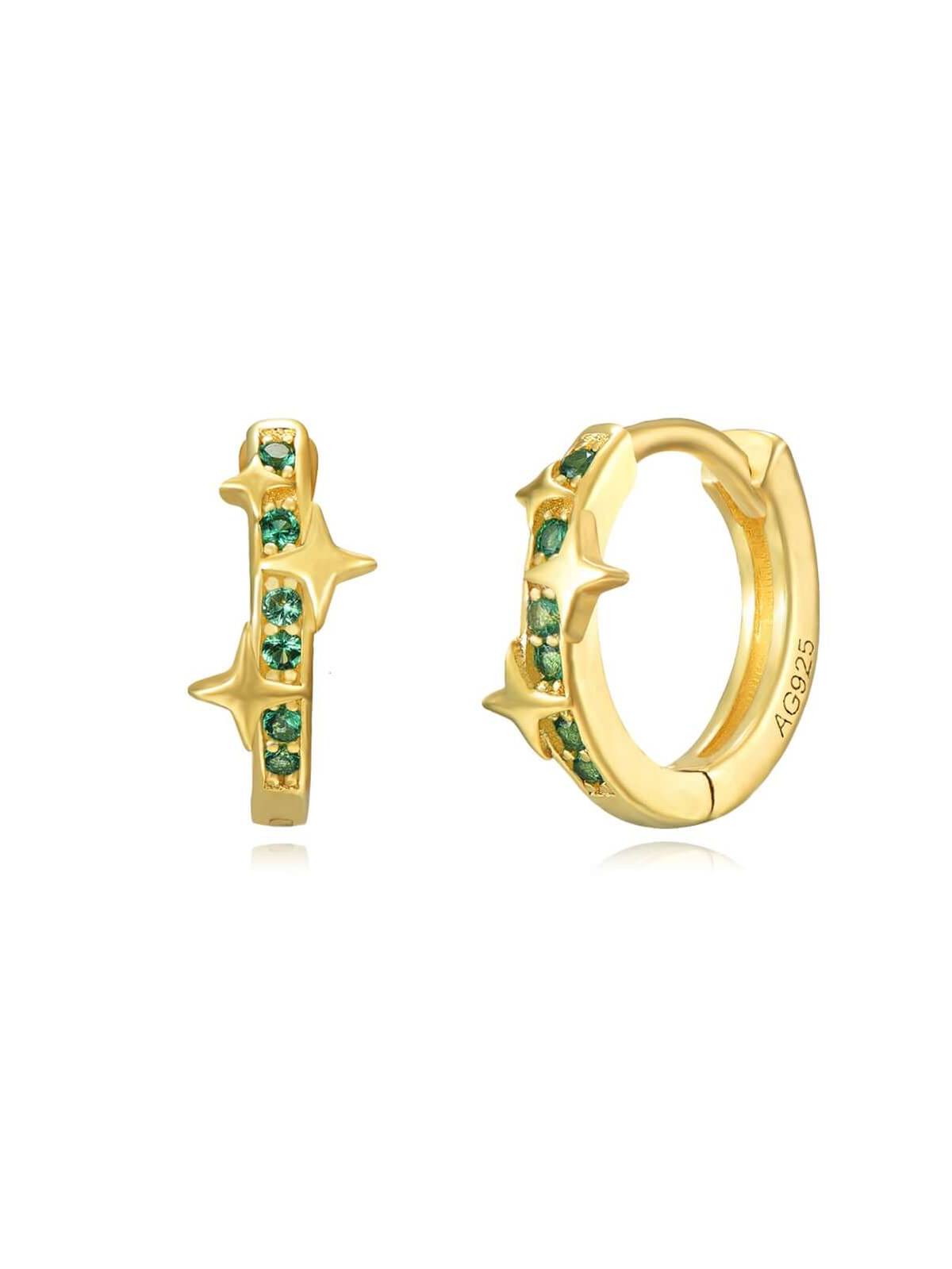 Le Marshand®  -  Joyería en plata 925, chapado en Oro 24K - Arito Estrellas Zig (Verde) - Diseños propios - Brazaletes, pulseras, collares y pendientes - Joyería online - Mallorca