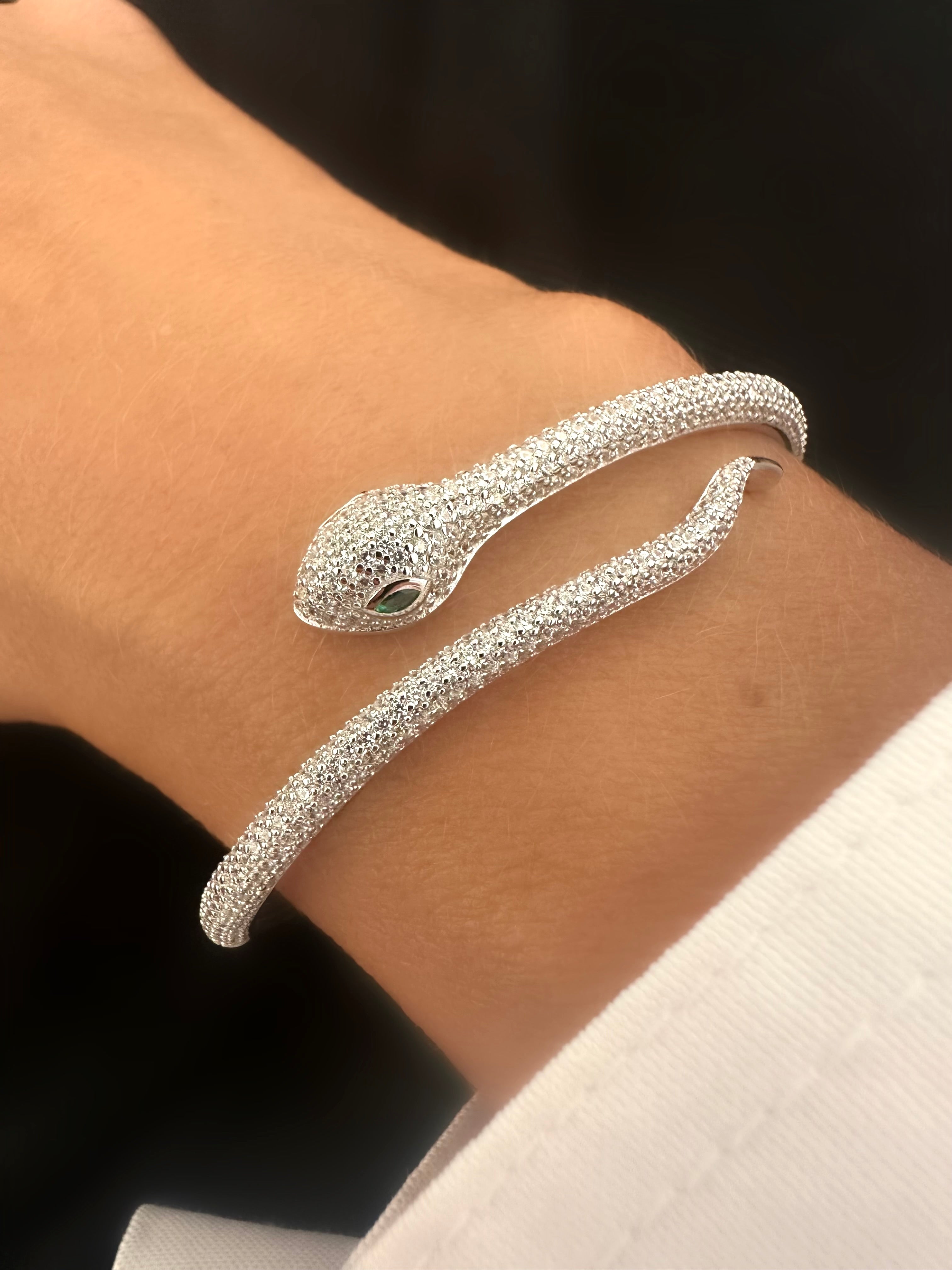 Brazalete Snake Green (Plata 925)
