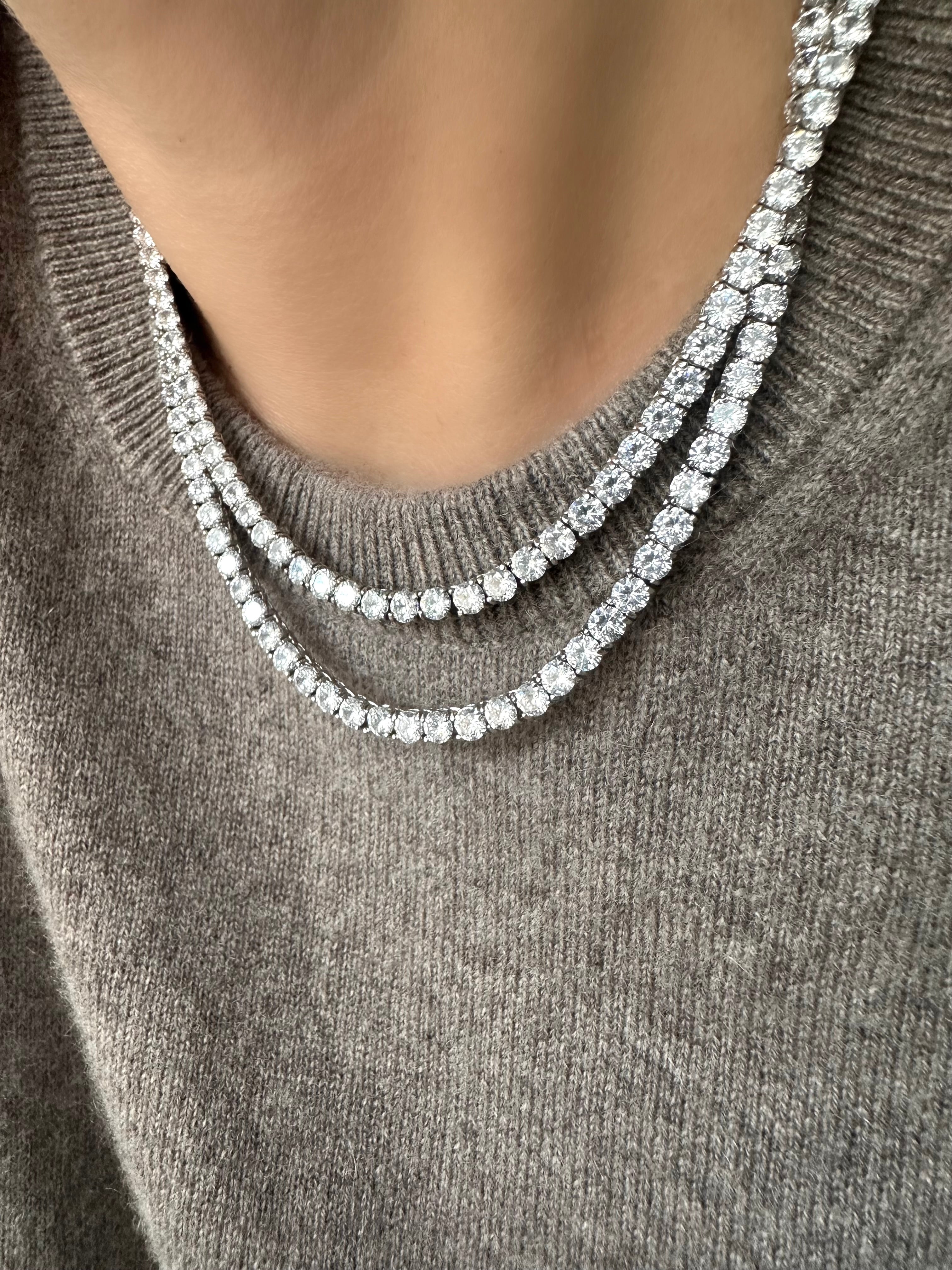 Klassische große Riviere-Halskette (4 mm) (925er Silber)