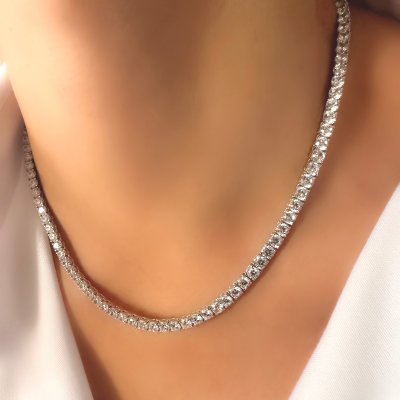 Klassische Riviere II-Halskette (4 mm) (925er Silber)