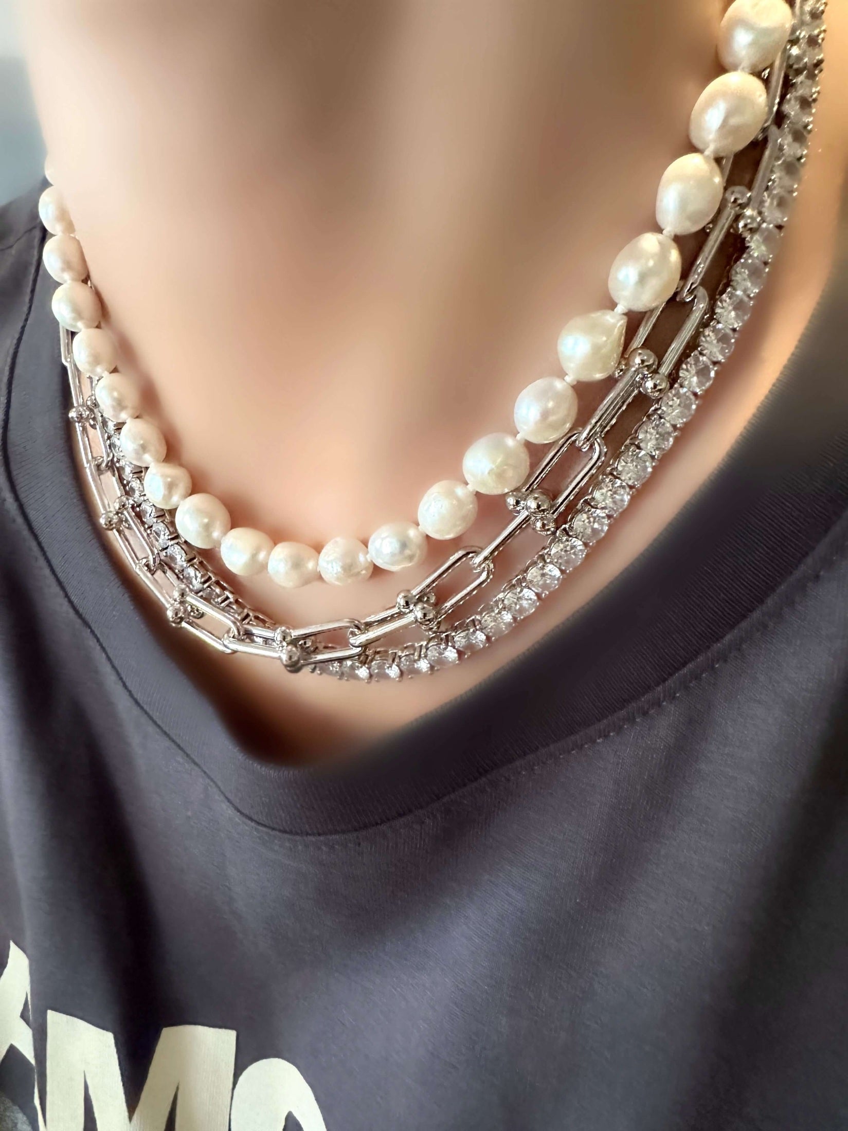 Klassische Riviere II-Halskette (4 mm) (925er Silber)