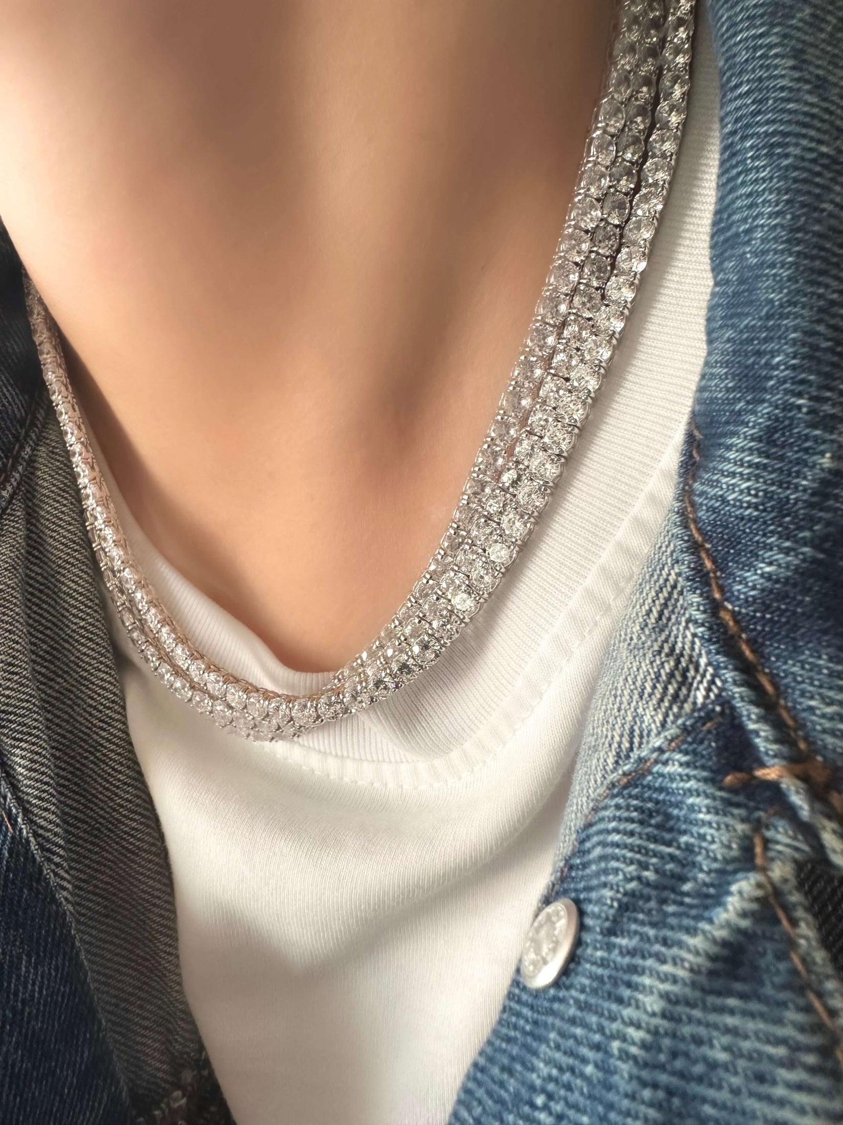 Klassische Riviere II-Halskette (4 mm) (925er Silber)