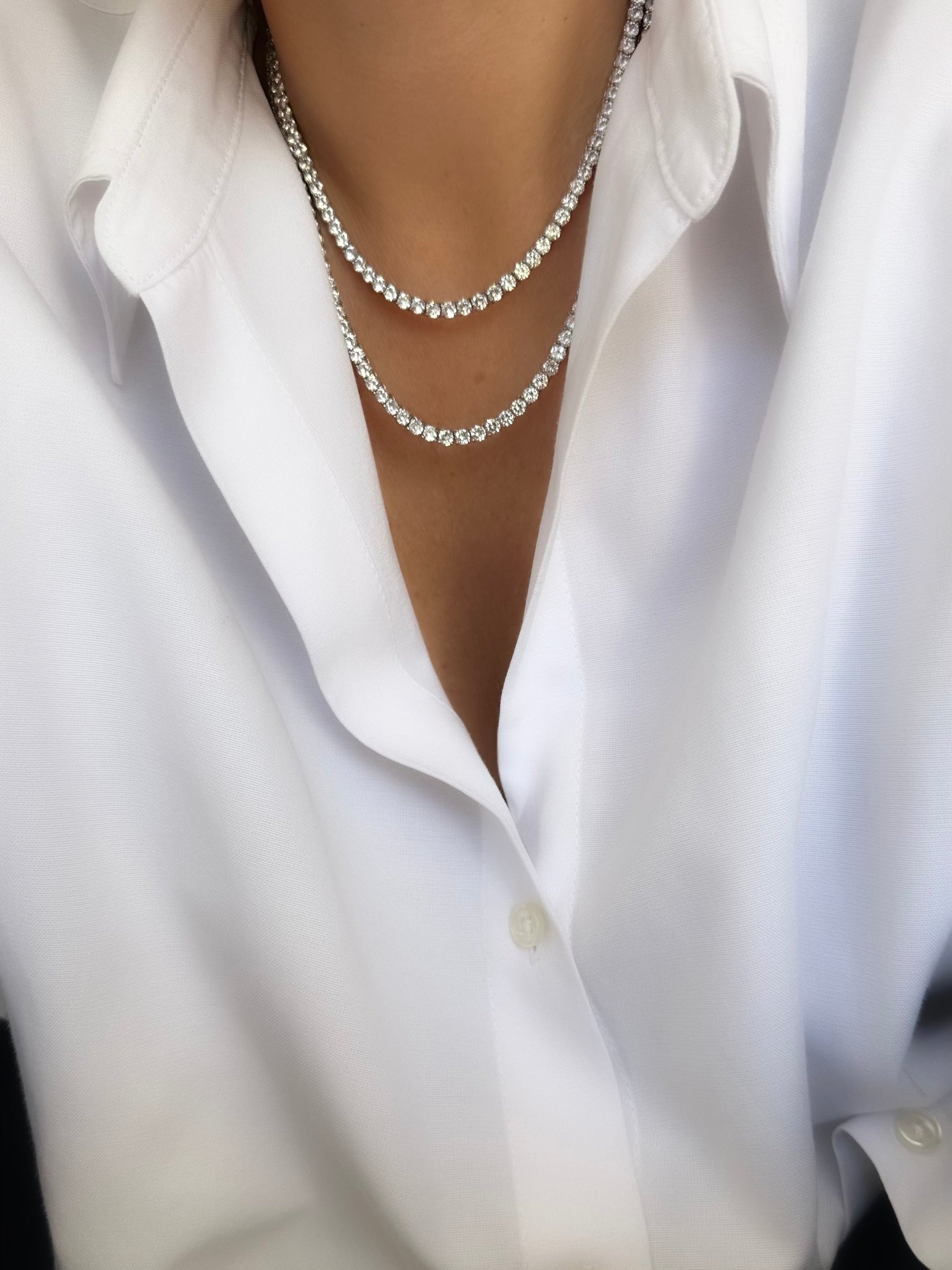 Klassische große Riviere-Halskette (4 mm) (925er Silber)