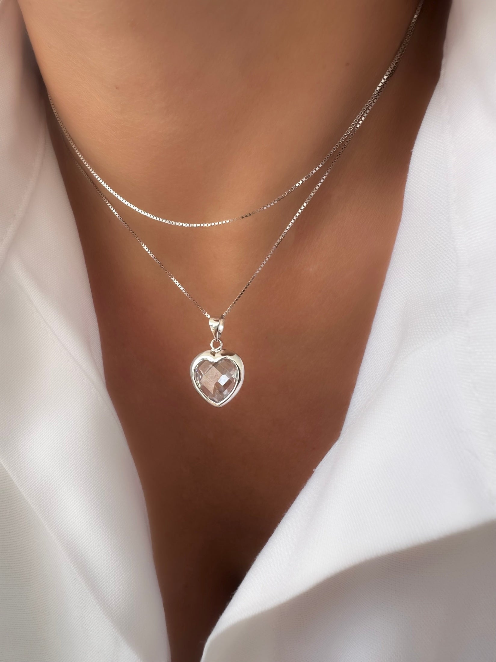 Crystal Heart Halskette (925er Sterlingsilber)