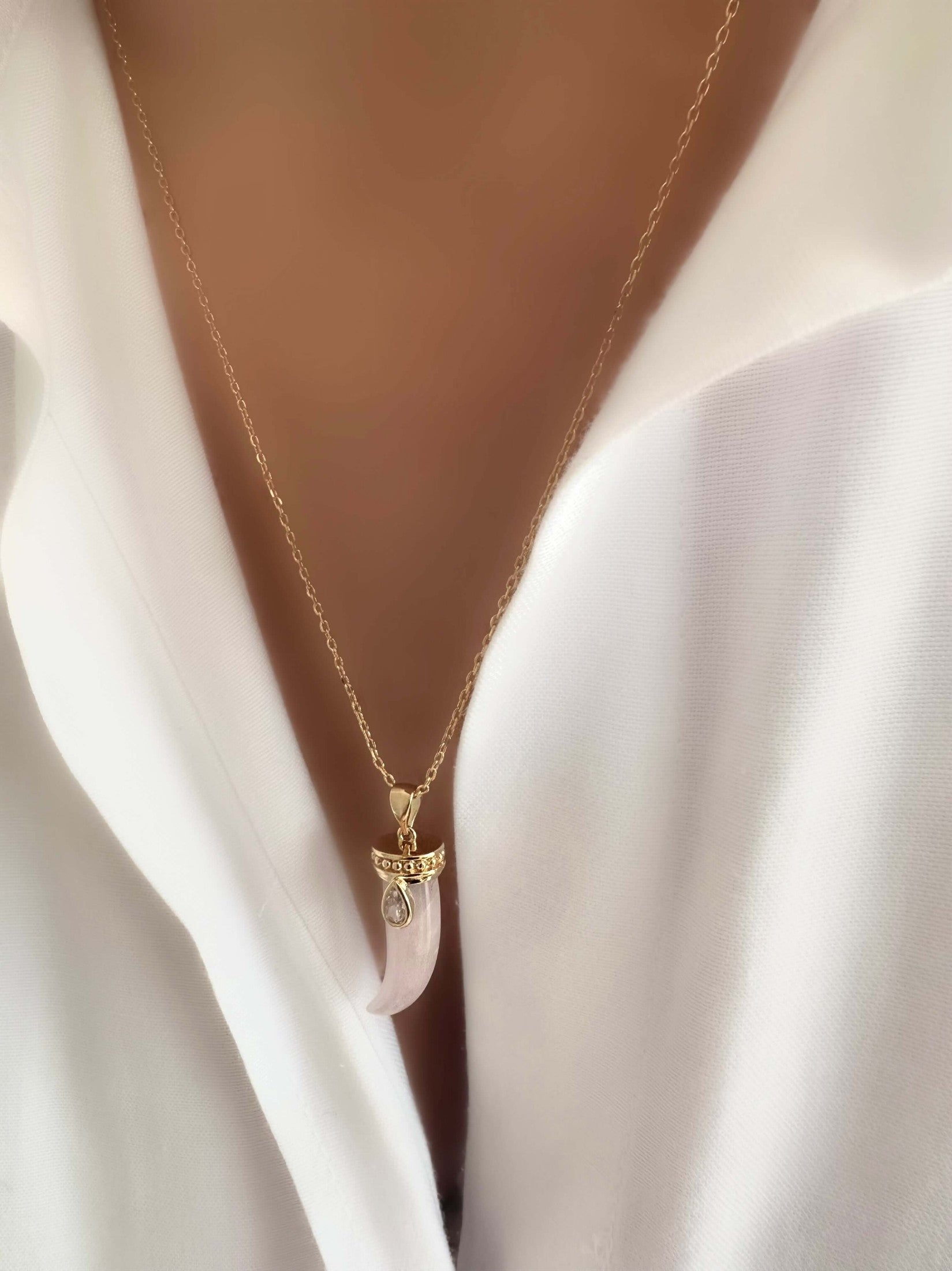 Syracuse Horn Necklace (Rose Quartz)