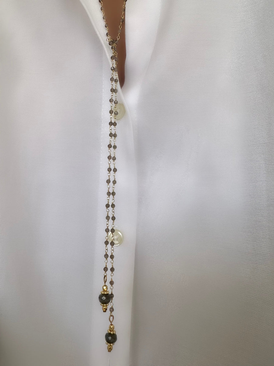 Collar Energy Rosario (Cuarzo y Labradorita) (Plata 925 bañada Oro 18k)