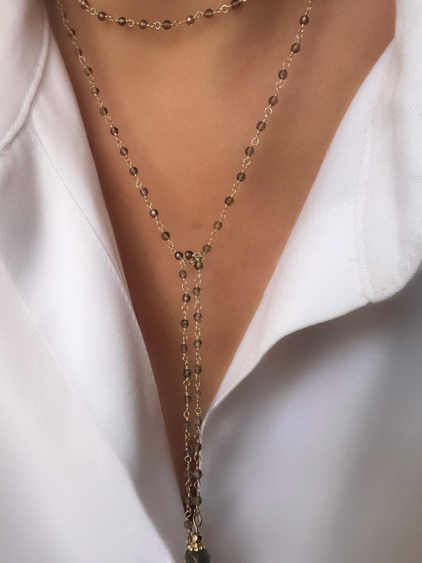 Collar Energy Rosario (Cuarzo y Labradorita) (Plata 925 bañada Oro 18k)