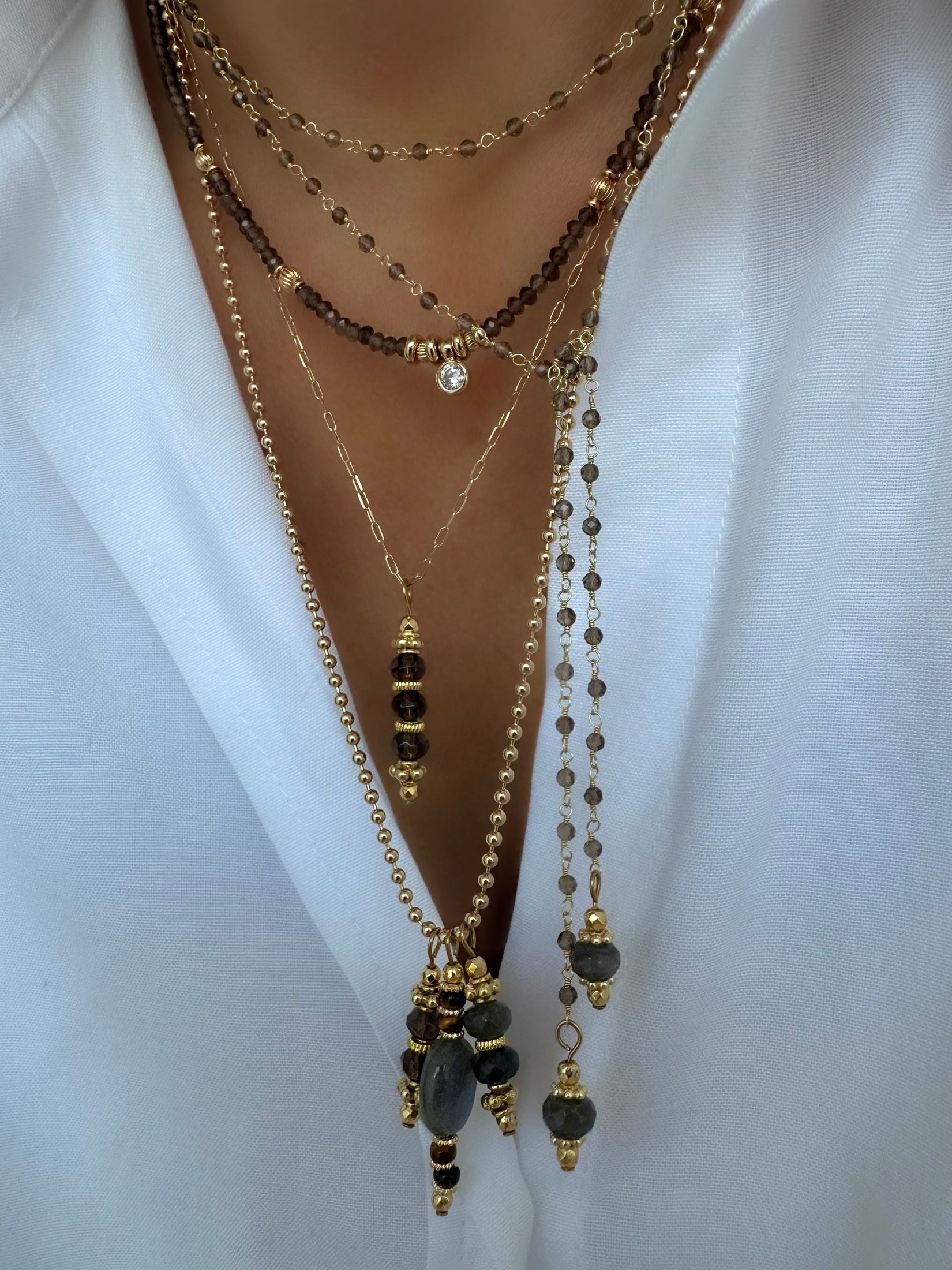 Energy Trio Halskette (Labradorit, Quarz & Tigerauge)