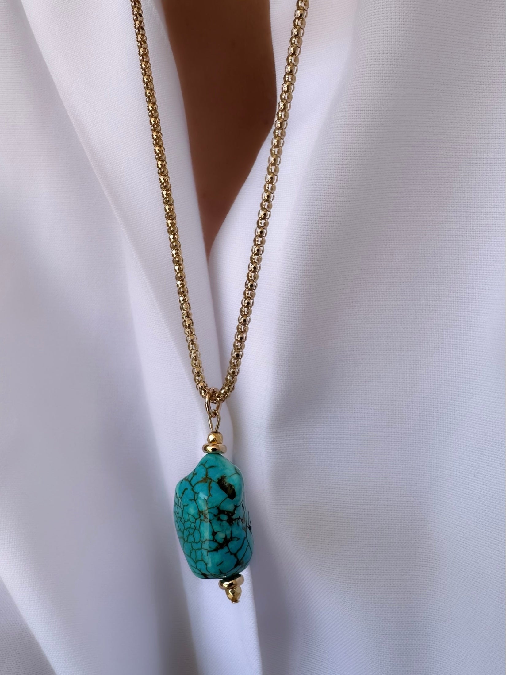 Long Turquesa Halskette (925er Silber, 24 Karat Gold)