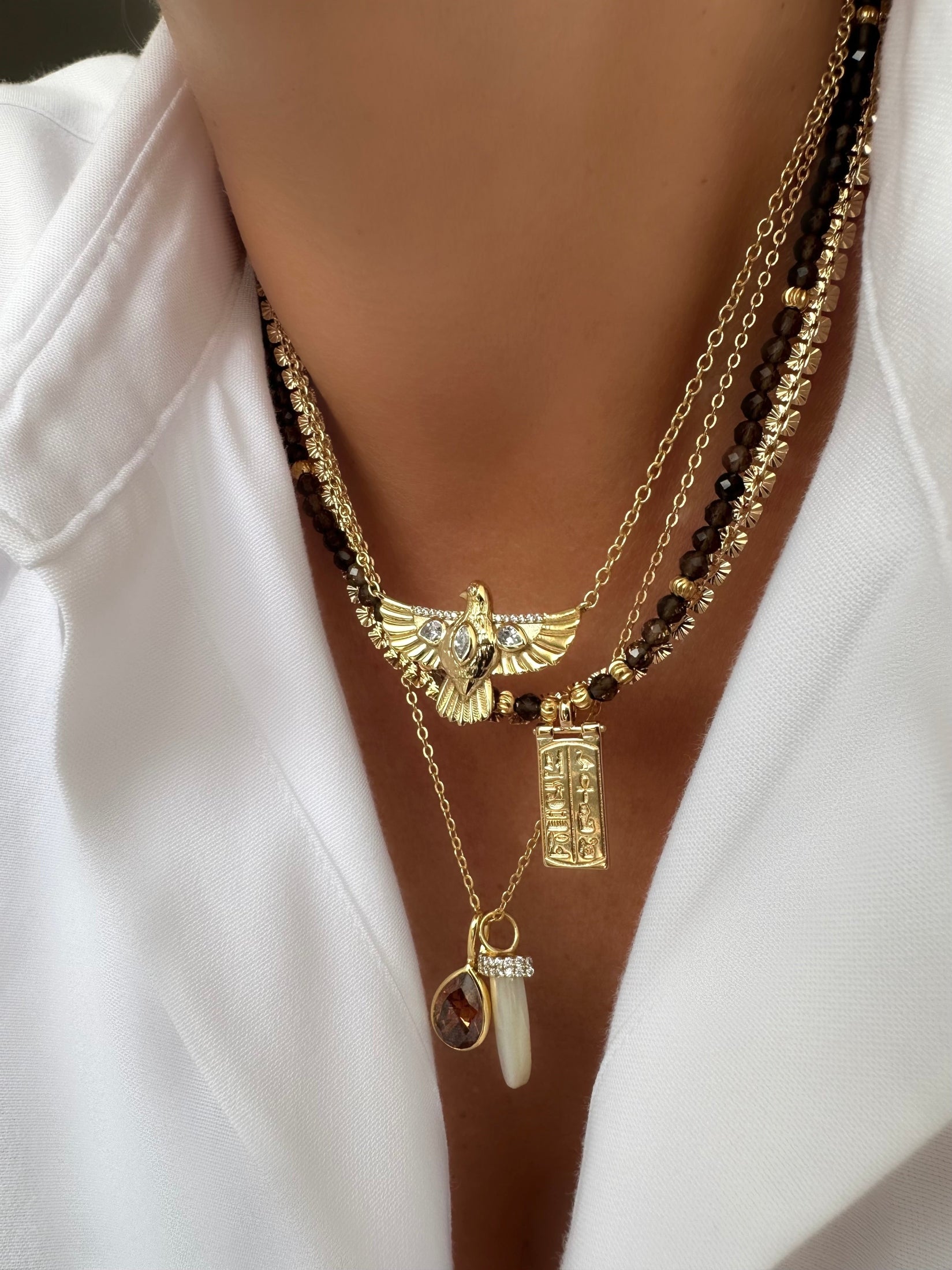 Collar Stones Faraón (Smoke Quartz)