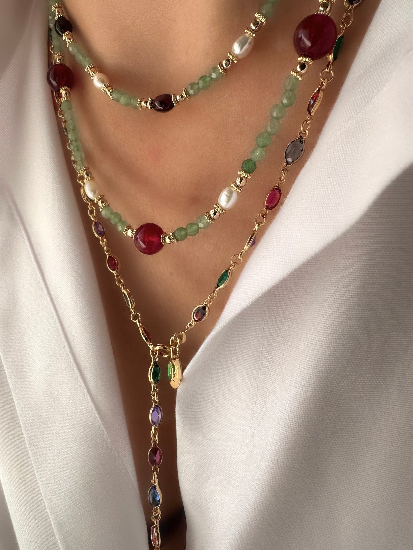  Stones Osiris Long Necklace (Aventurine and Garnet)