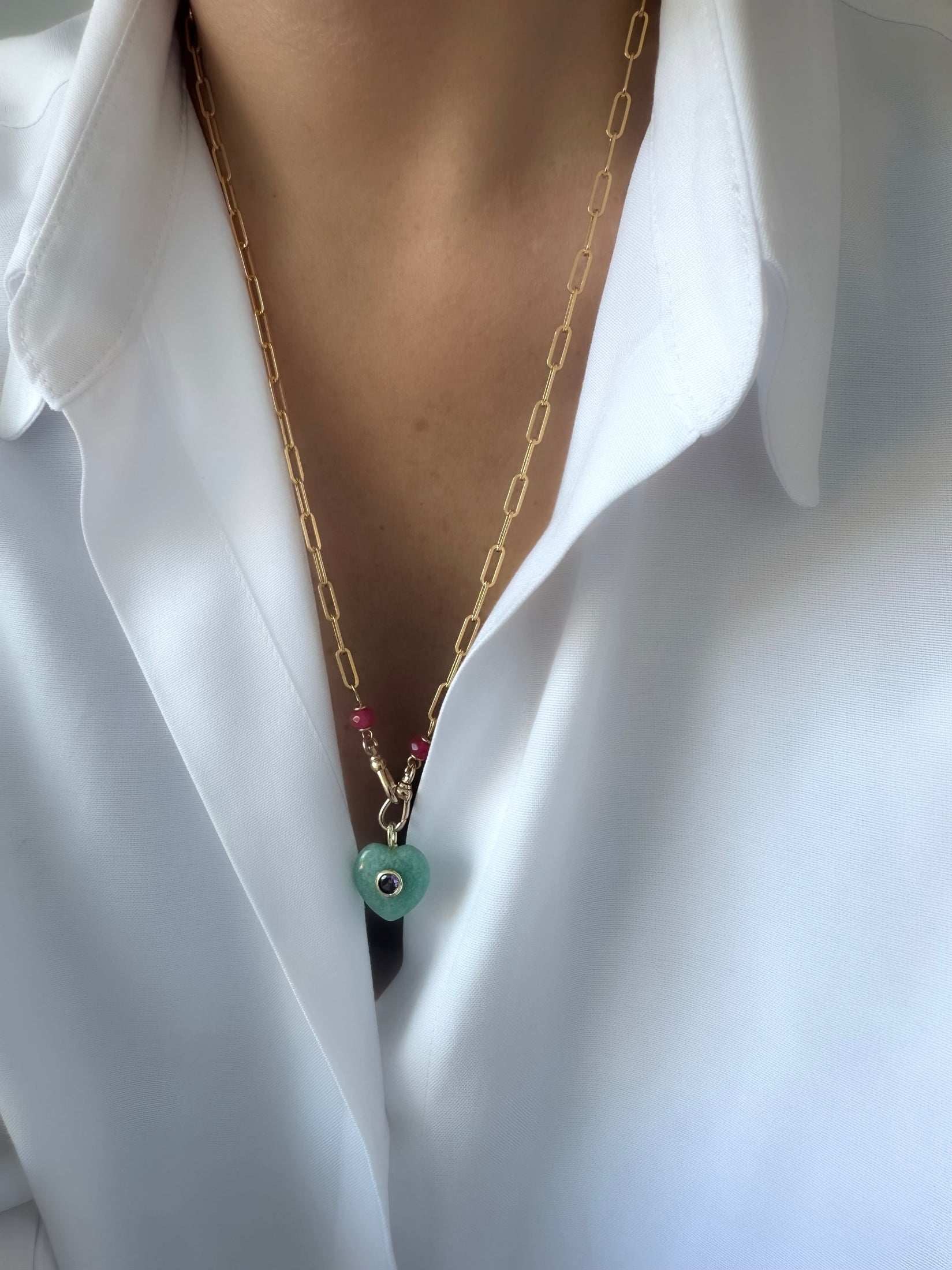 Stones Heart Necklace (Amazonite)