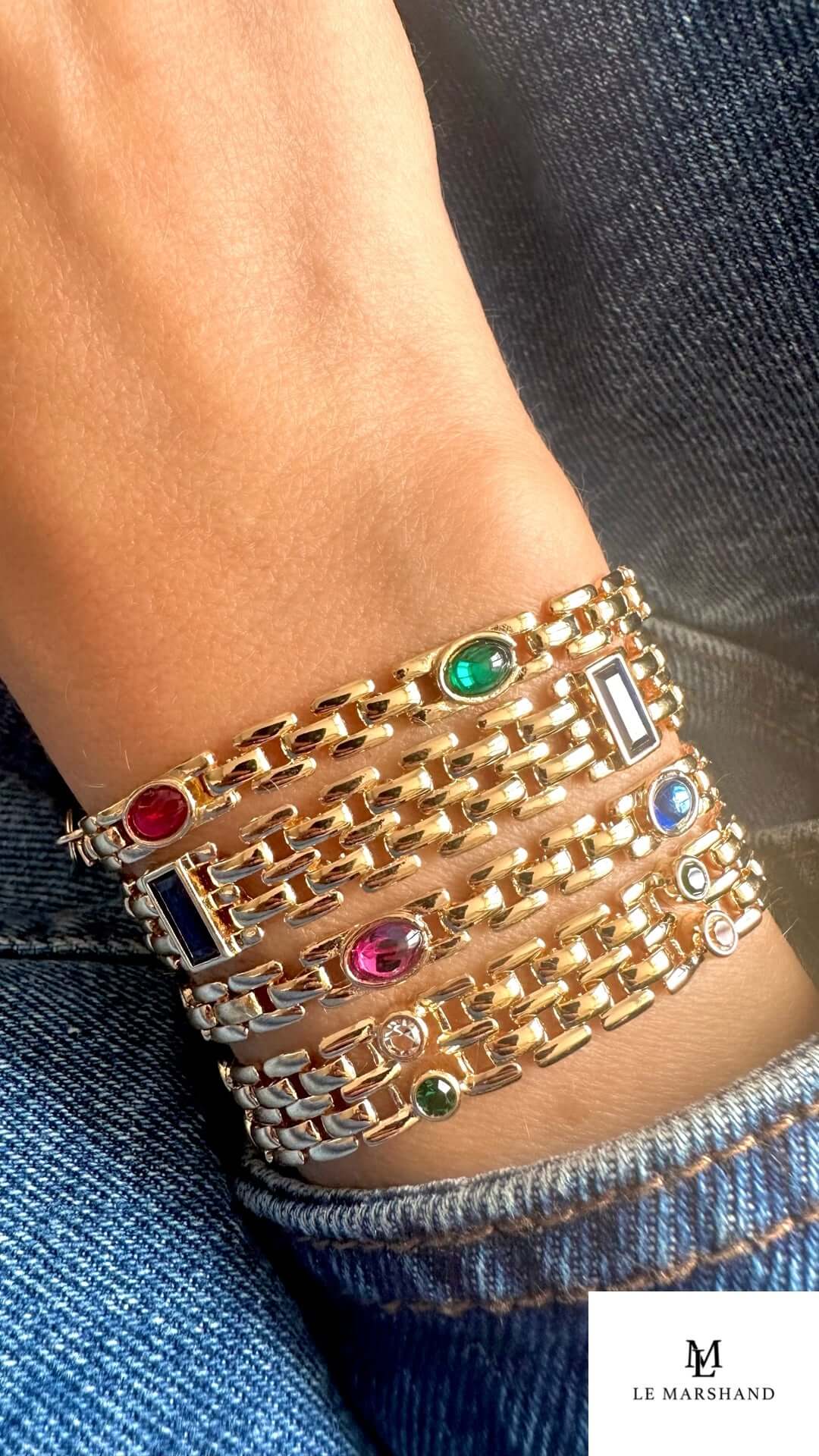 Petite Leoni Crystal Baguette Bracelet (Blue)