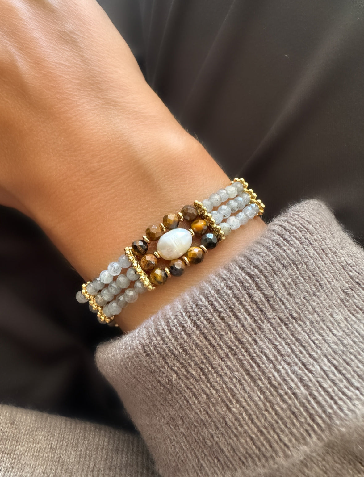 Stones Full Karma Armband (Labradorit & Tigerauge)