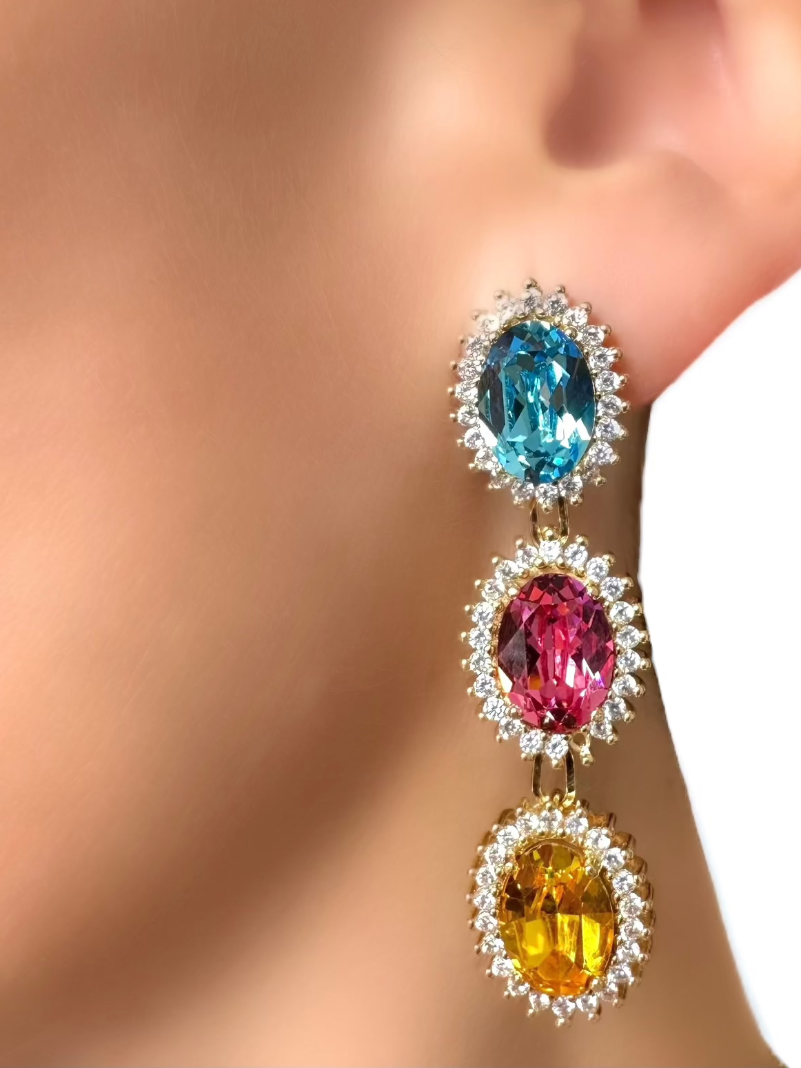 Triplet Marquise Earrings (Pastel)