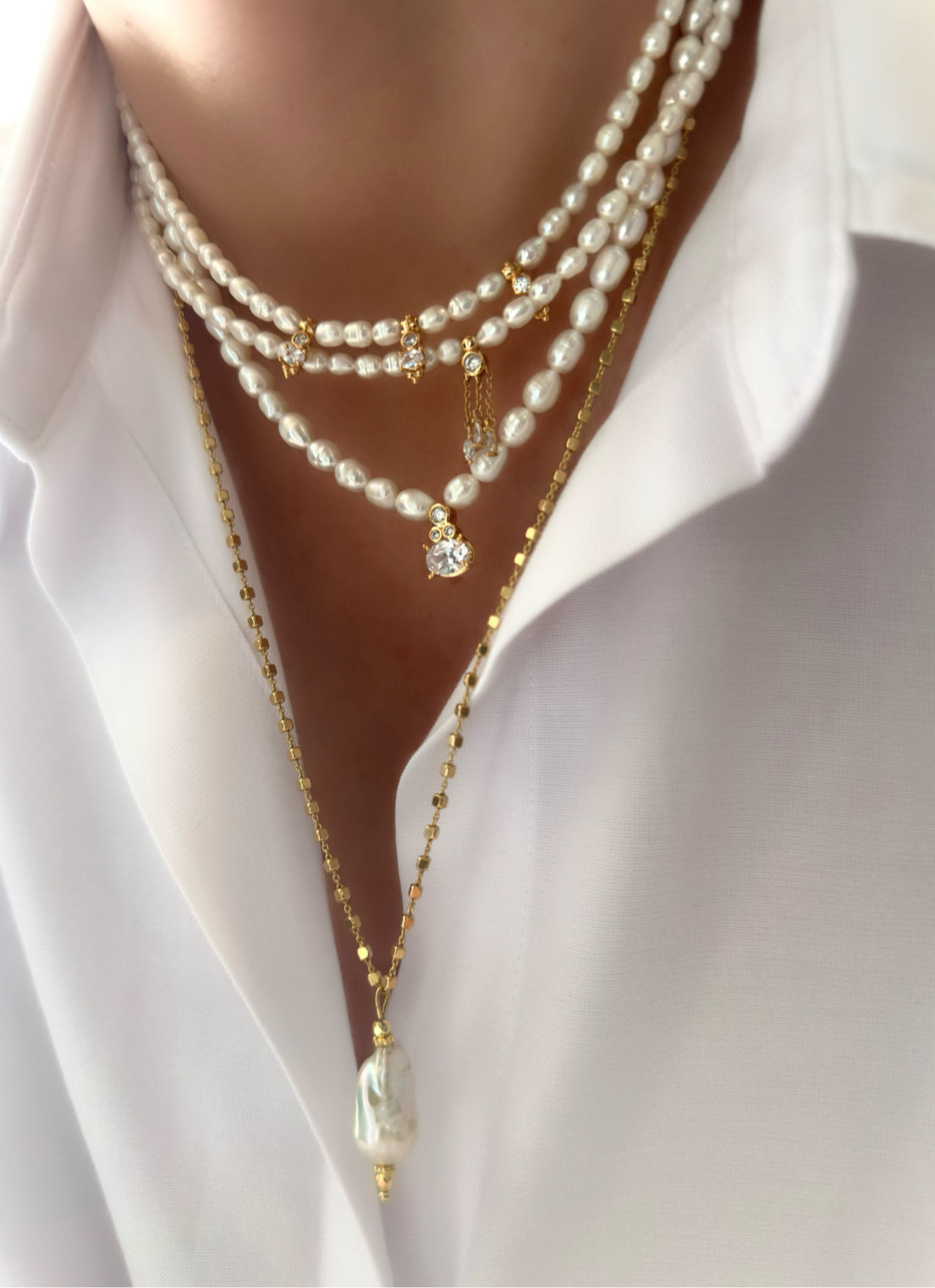 Collar Dolce Pearl Squares (Plata 925 chapada oro 24k)