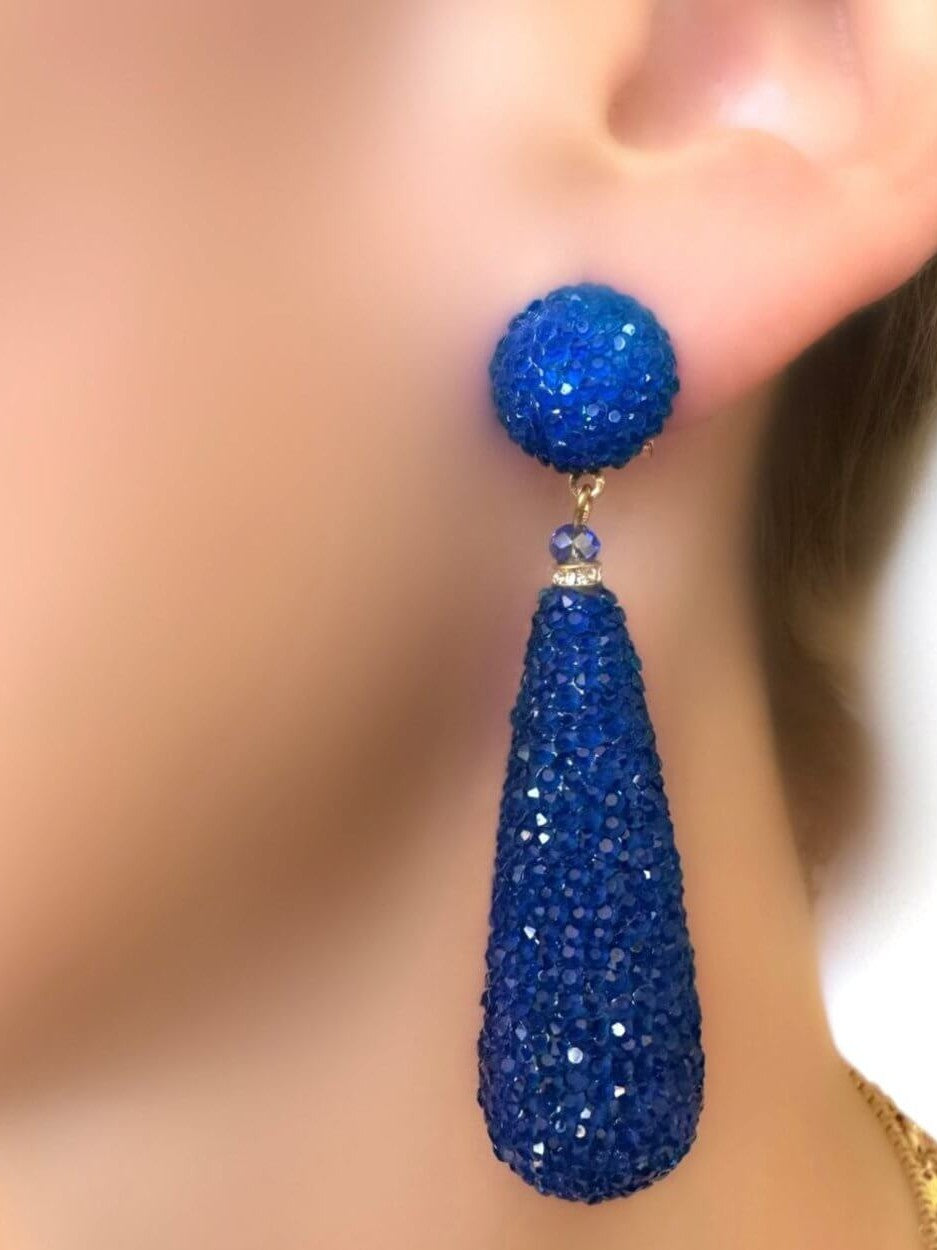 Crystal Teardrop Earrings (Blue)