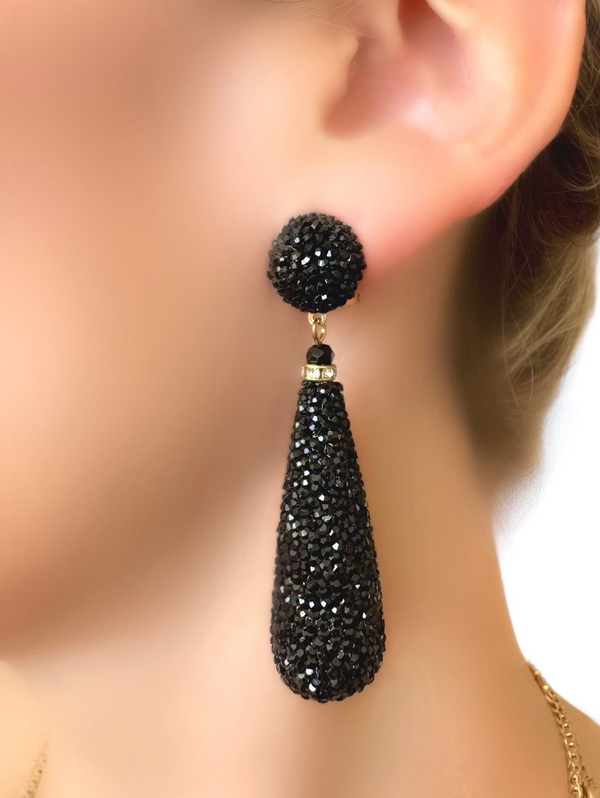 Crystal Teardrop Earrings Black