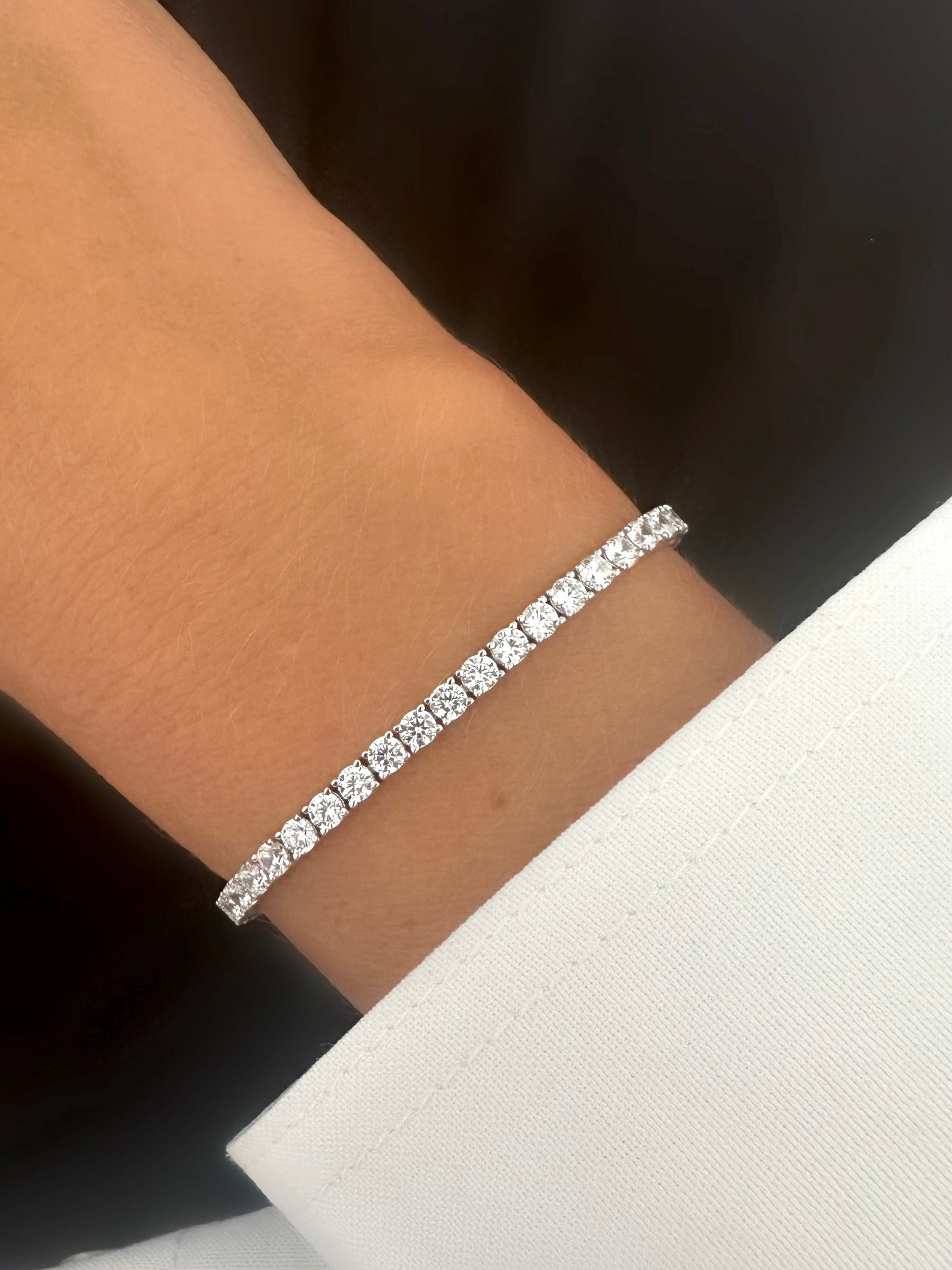 Classic Riviere Bracelet (3mm) (925 Silver)