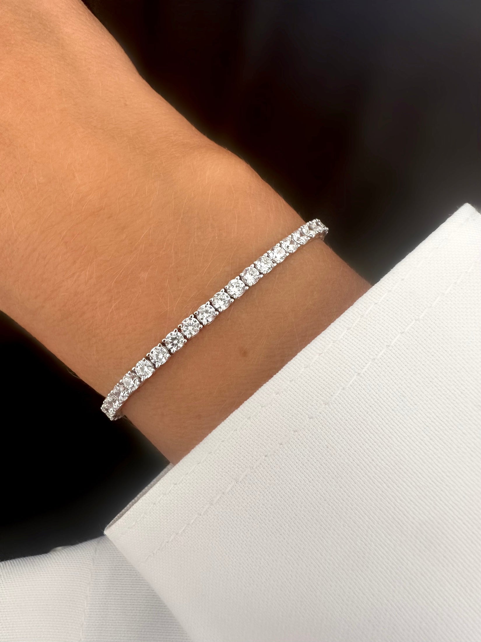 Classic Riviere Bracelet (3mm) (925 Silver)