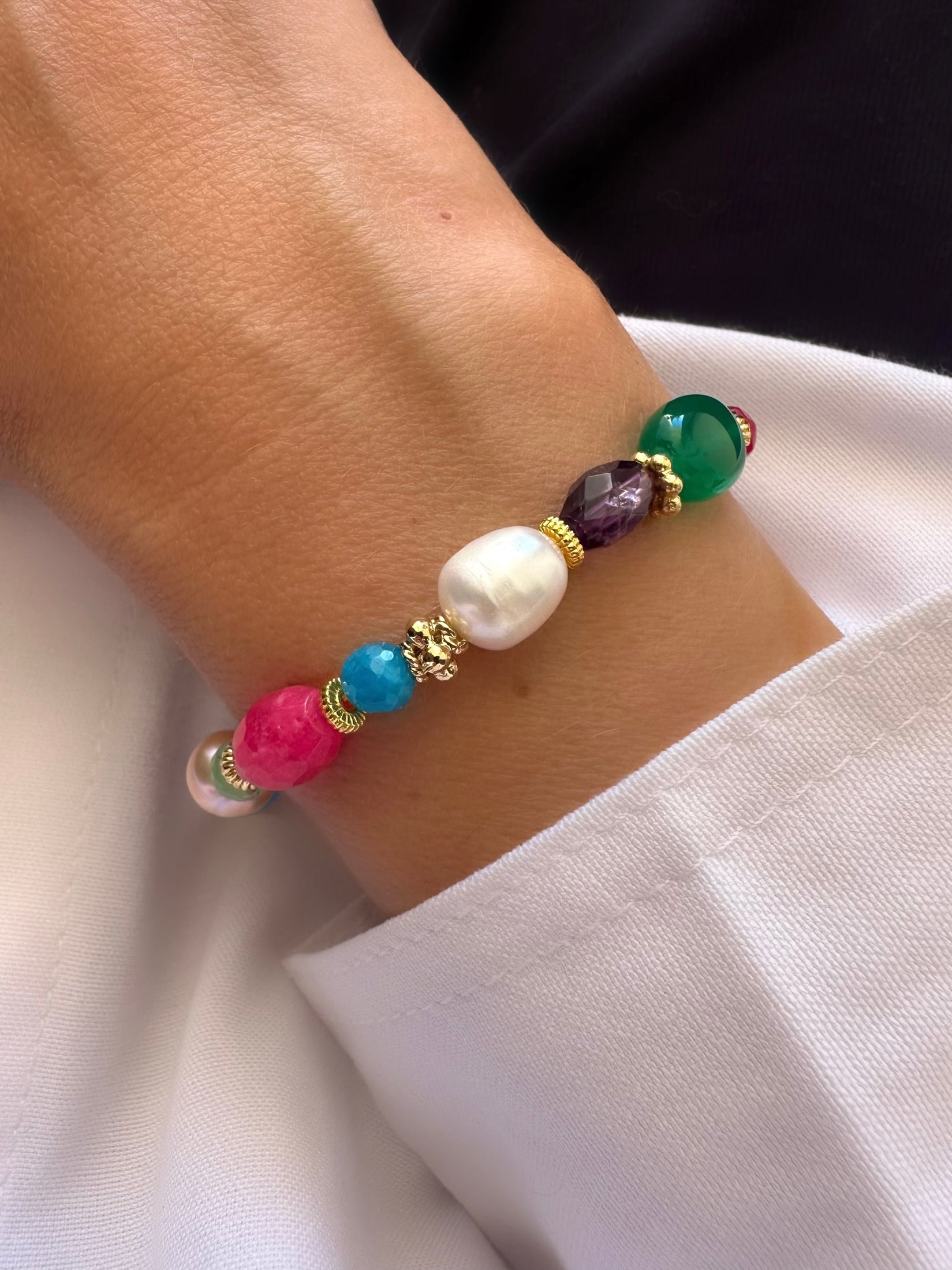 Messy Pearl Blues Bracelet (Natural Stones)