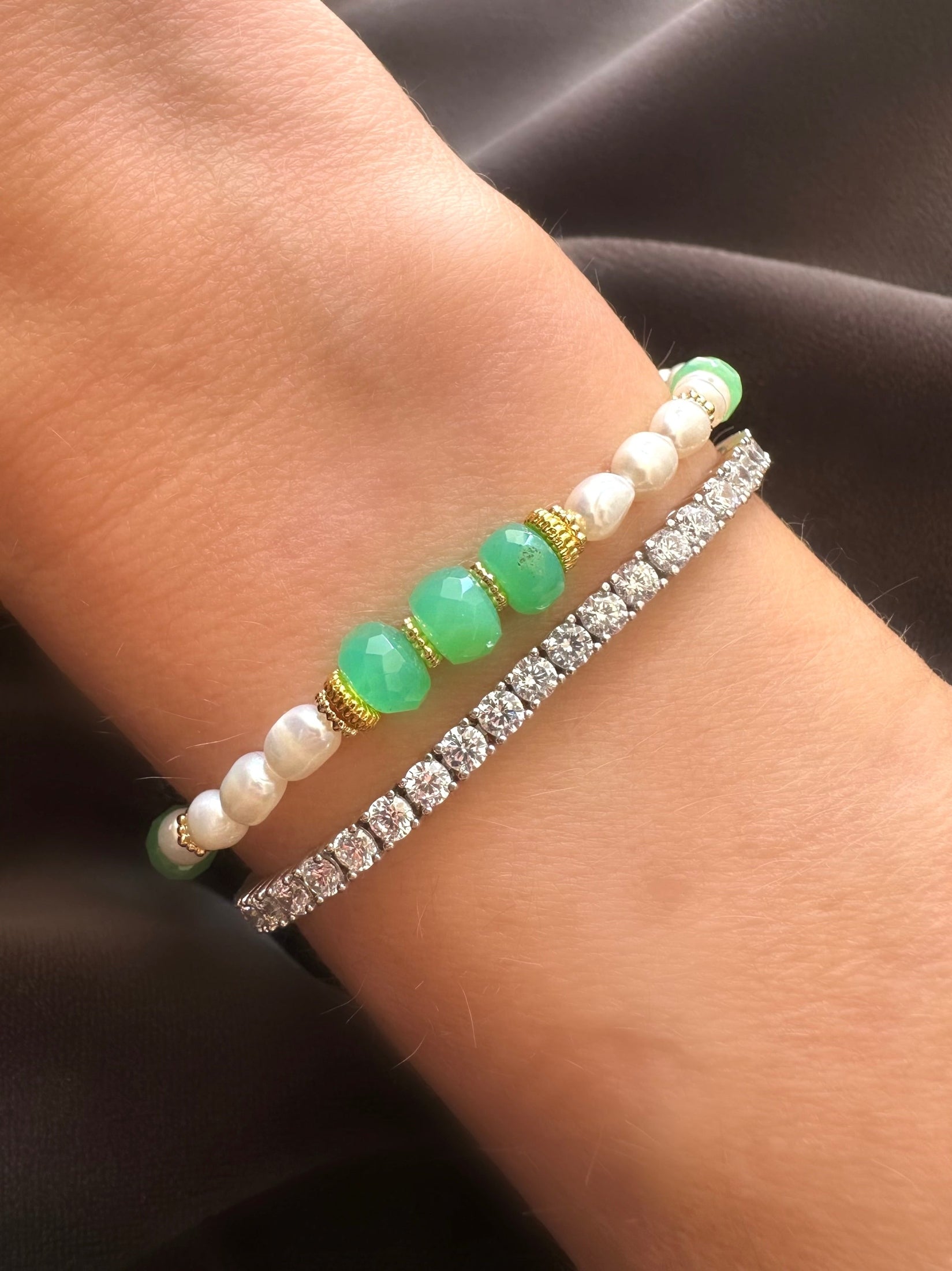Crisol Stones Bracelet (Aventurine and pearls)