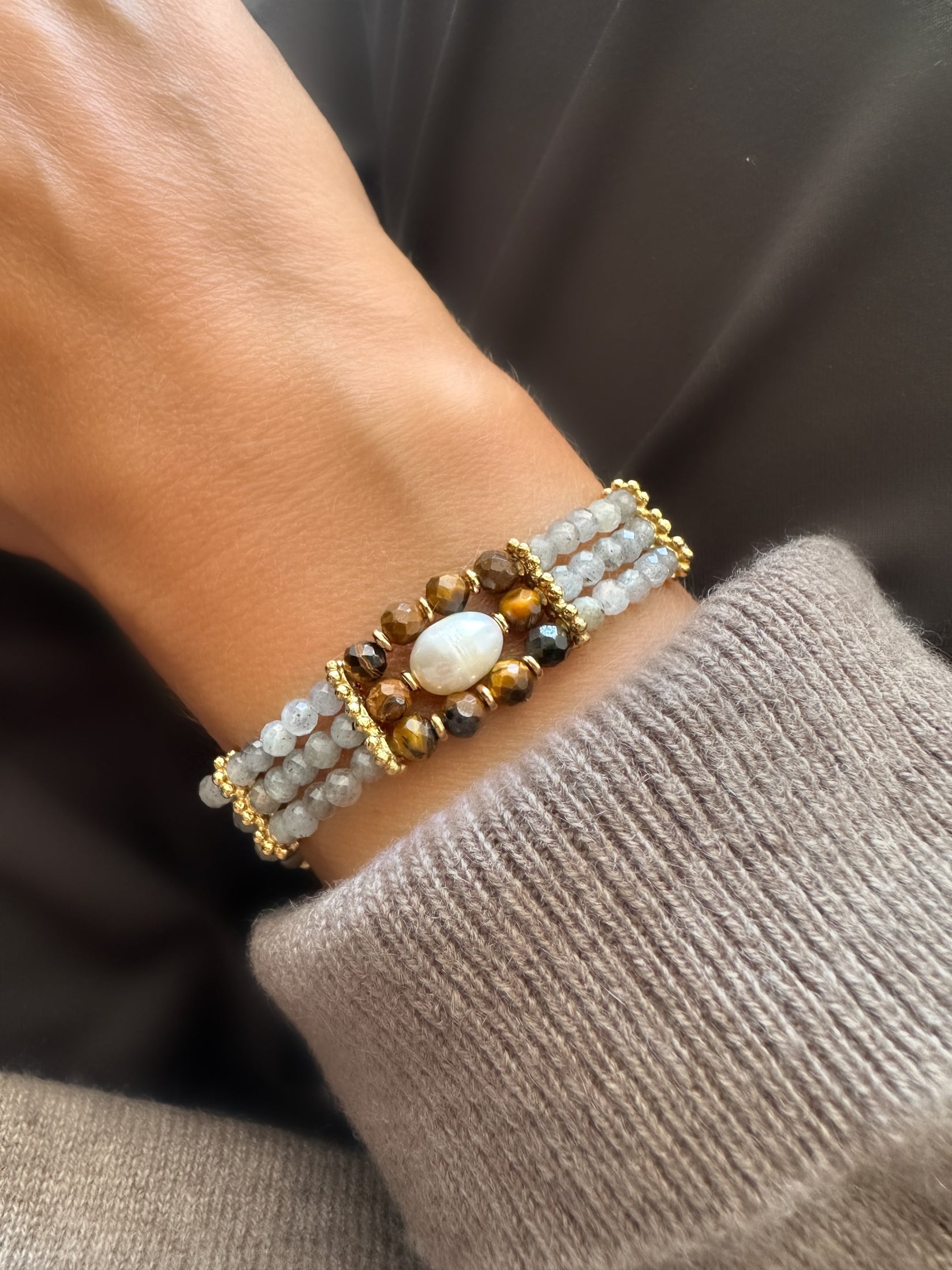  Stones Full Karma Bracelet (Labradorite & Tiger’s Eye)