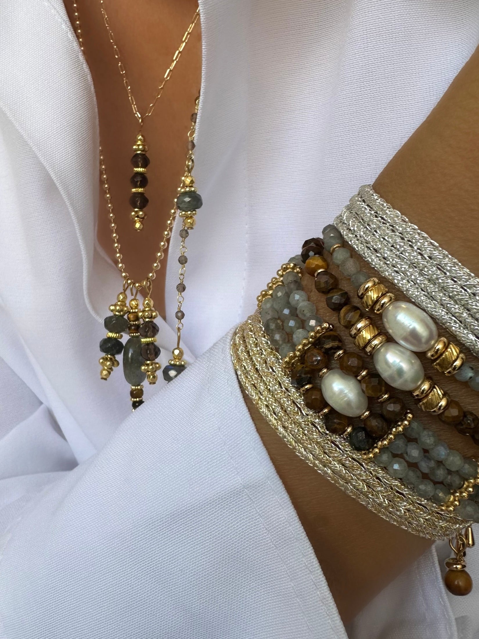 Stones Full Karma Armband (Labradorit & Tigerauge)