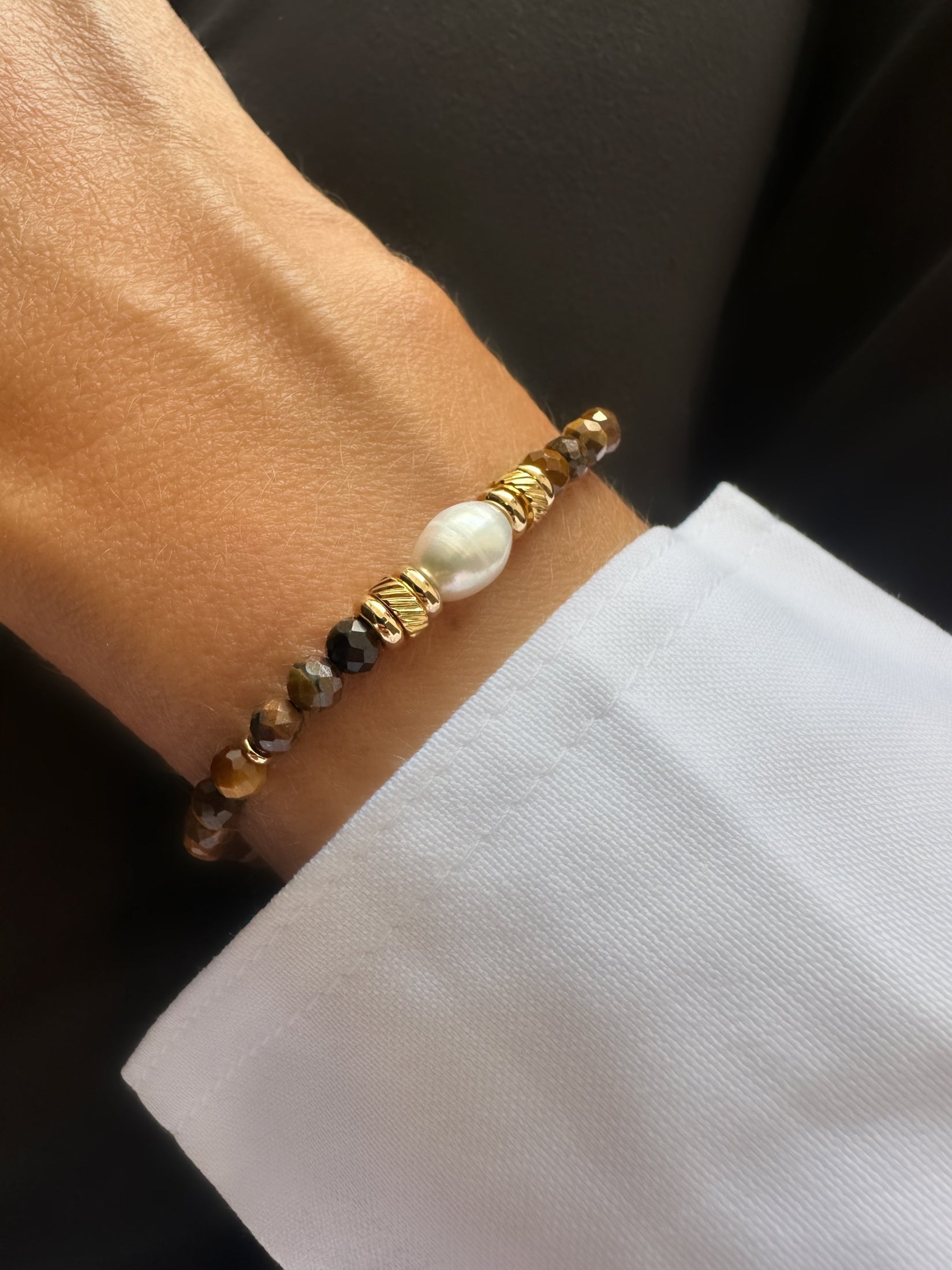 Stones Karma Bracelet (Tiger’s Eye & Natural Pearls)