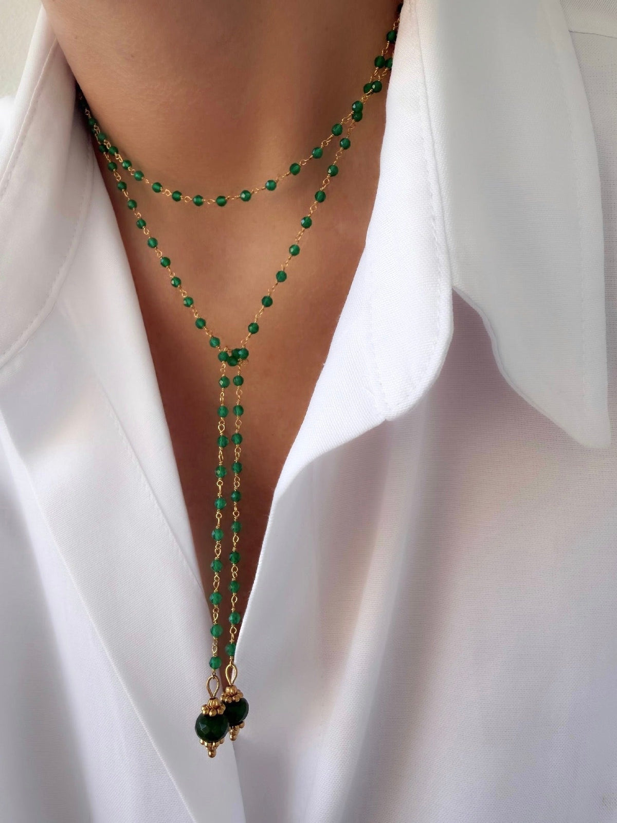 Collar Energy Rosario (Onix verde y Jade) (Plata 925 bañada Oro 18k) - LE MARSHAND™