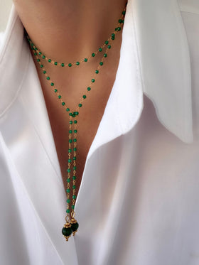 Collar Energy Rosario (Onix verde y Jade) (Plata 925 bañada Oro 18k)